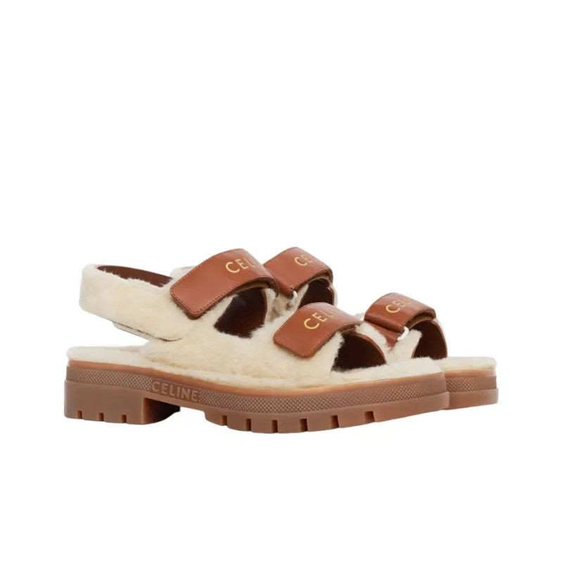 Celine o1bcso1str0724 Chunky Sandal Shearling Natural / Tan Size US 9 / IT 39 - 2 Thumbnail