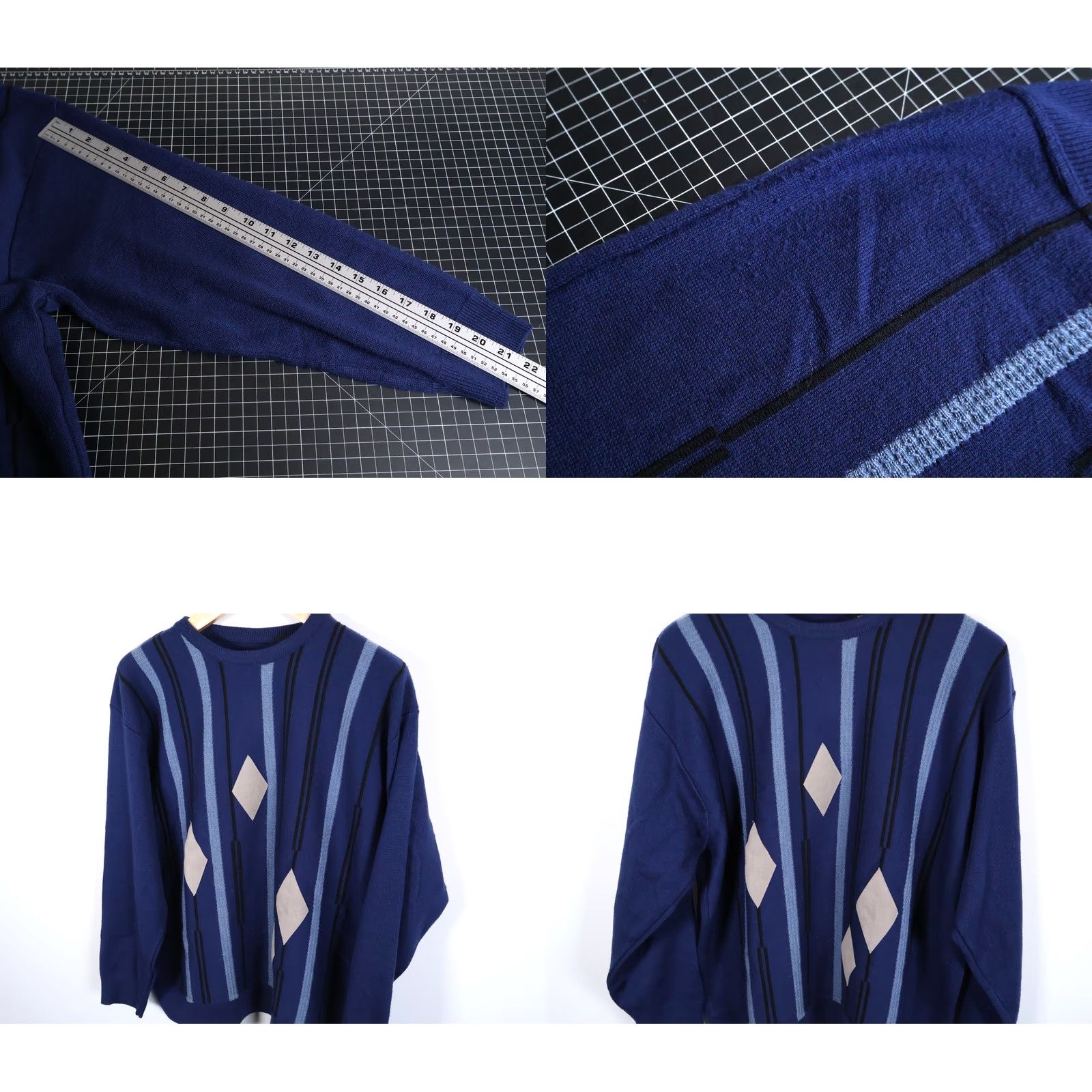 Vintage VINTAGE 90s Wool Blend Sweater Men's 2XL Blue Stripe Diamond Crewneck Italy Made Knit Pullover Regular Mens Size US XXL / EU 58 / 5 - 8 Thumbnail