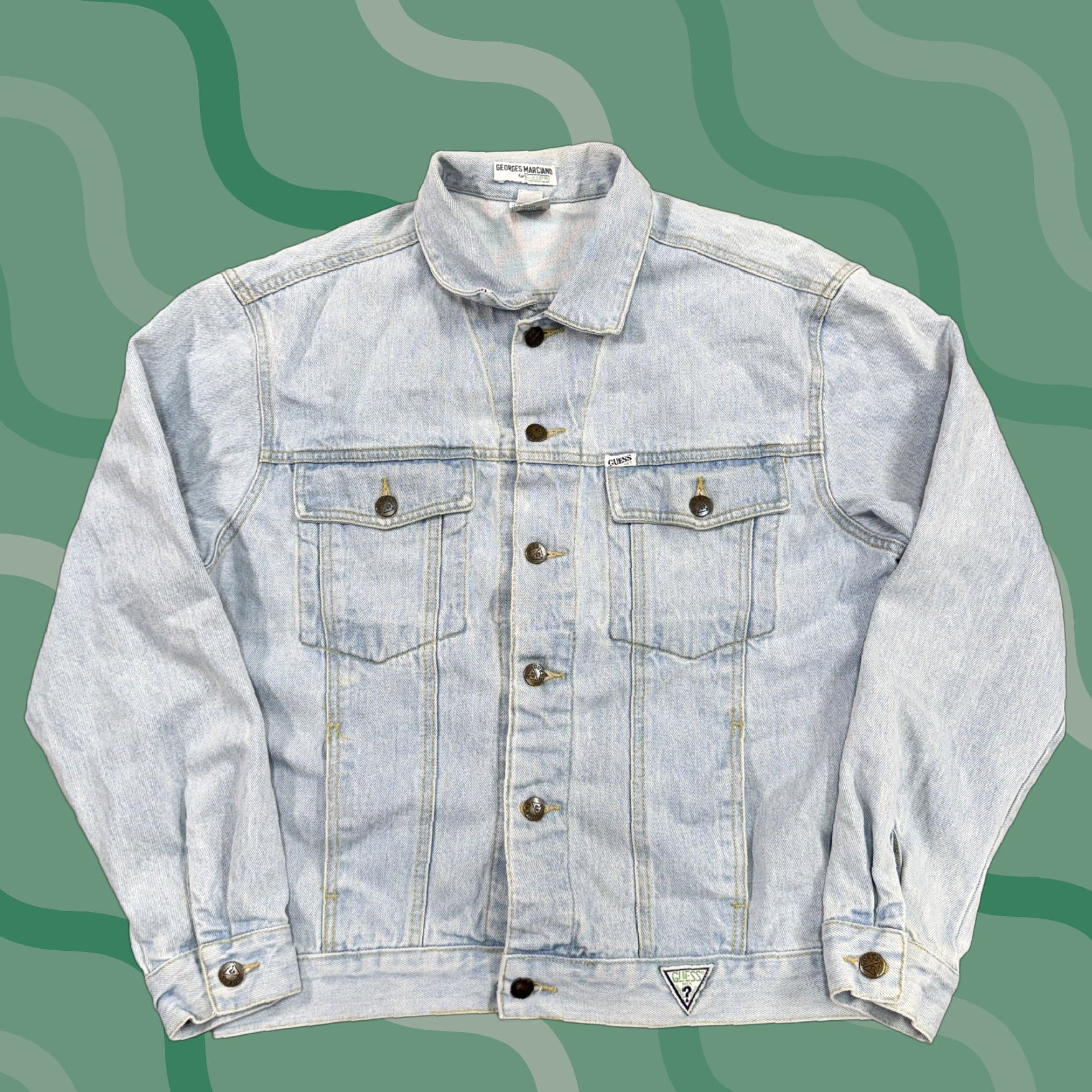 Guess VINTAGE GUESS Georges Marciano for GUESS Denim Jacket Mens M Blue 80s 90s Cotton Solid Logo Button Bomber Jacket Made USA Size US M / EU 48-50 / 2 - 1 Thumbnail