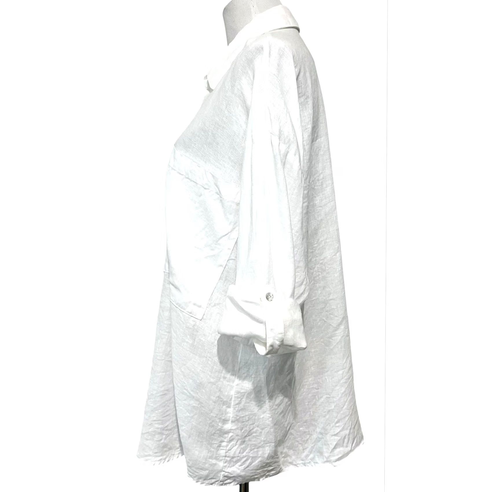Vintage VINTAGE Magaschoni 100% Linen Button Up Shirt Roll Tab Sleeves Pockets White Womens Sz L Shirt Women L White Pocket Roll Tab Sleeve Linen Button-Up Size L / US 10 / IT 46 - 5 Thumbnail