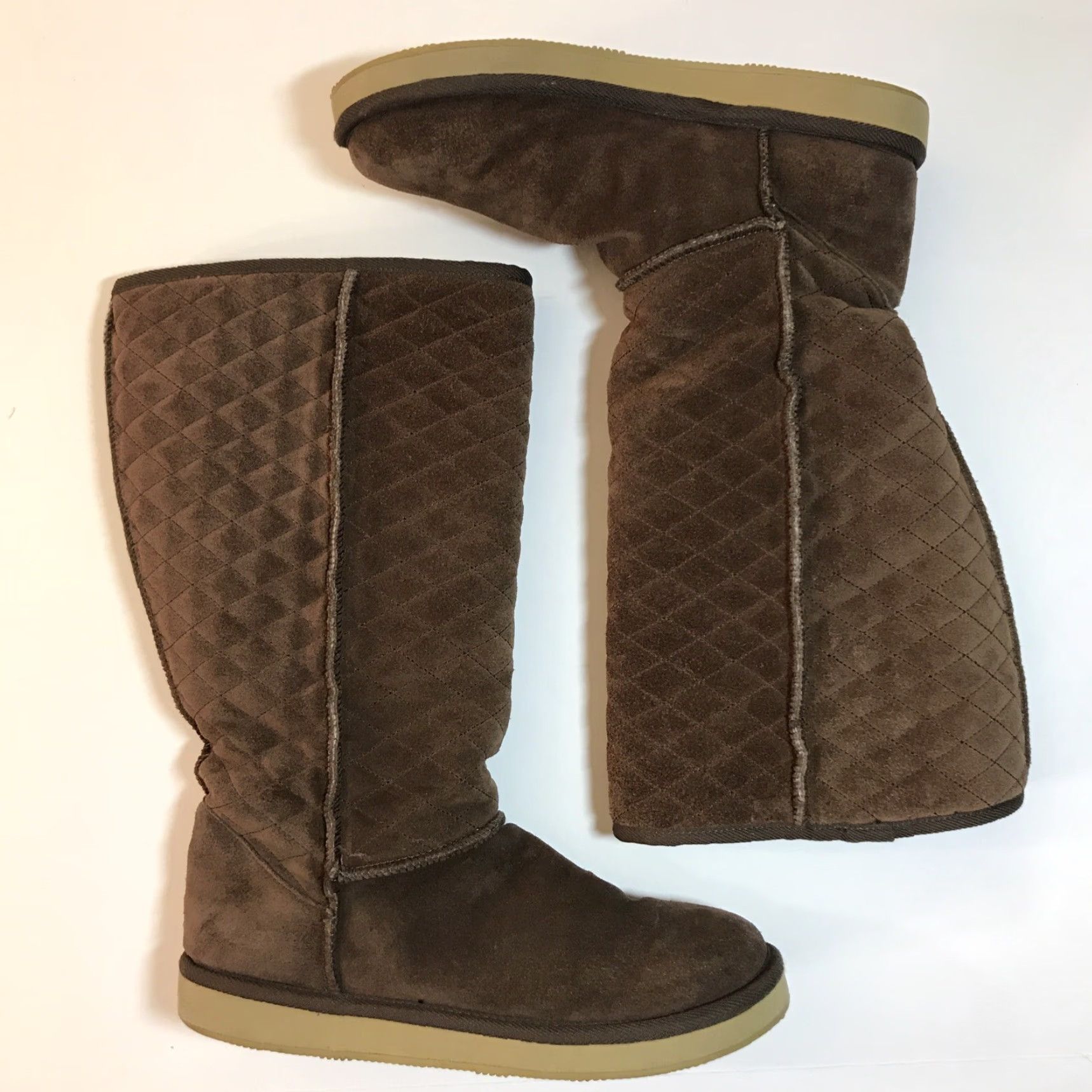 Vintage Bass Women's Winter Boots Antero Size 8 Brown Quilted Suede Lined Faux Fur Mid-Calf Flat Size US 8 / IT 38 - 2 Thumbnail