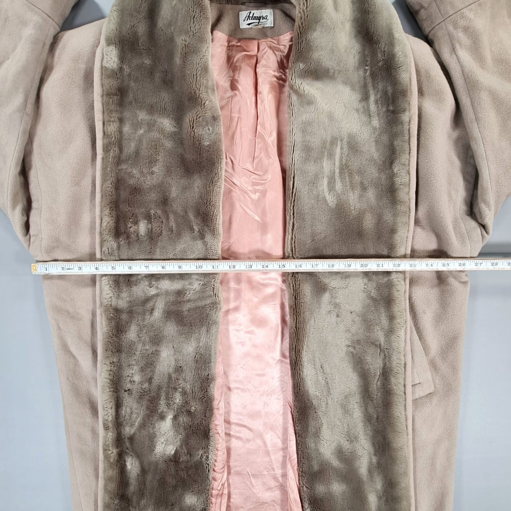 Vintage ADMYRA London Womens Coat Beige 14 UK Wool Cashmere Faux Fur Trim Overcoat Vintage Mens? No, Womens. Size XL / US 12-14 / IT 48-50 - 4 Thumbnail