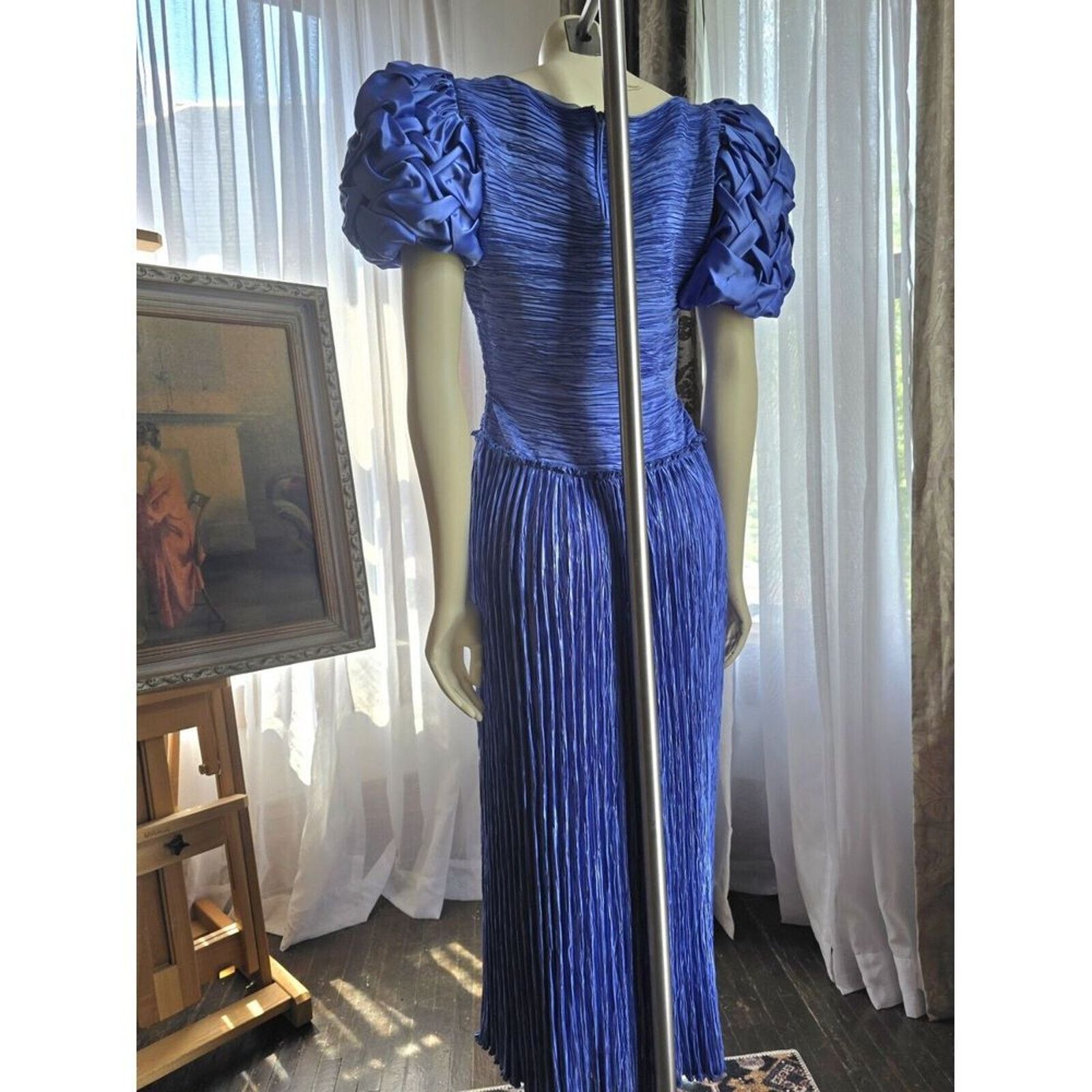 Mary McFadden Vintage Mary McFadden Blue Pleated Plisse dress gown S,M Size S / US 4 / IT 40 - 15 Thumbnail