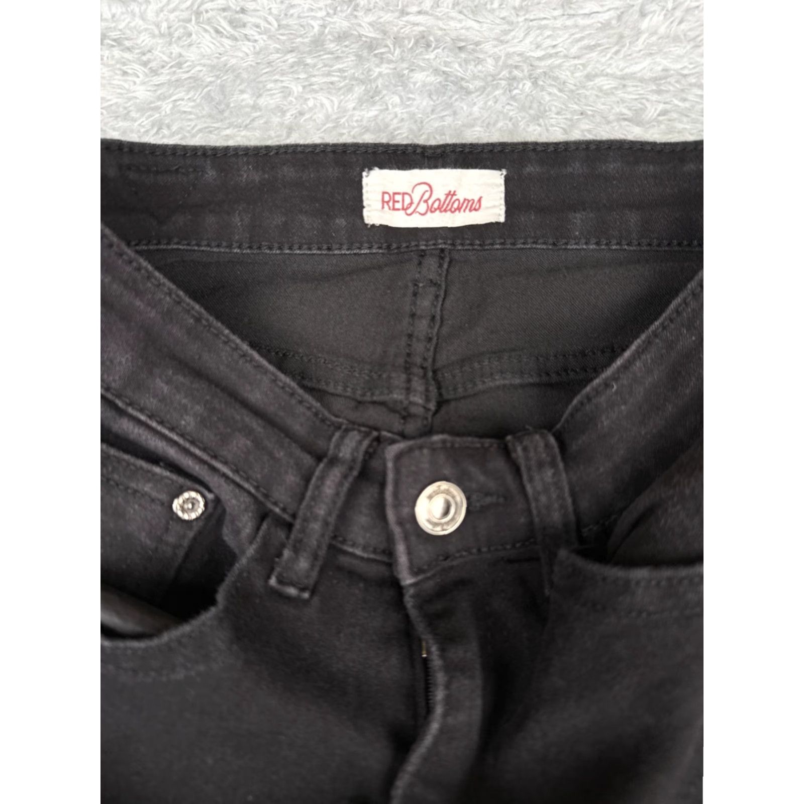 Vintage Red Bottoms Jeans Women's 5 Black Denim Flare Low Rise 25x30 Cotton Blend 5-Pocket Zipper Button Vintage? No Size 27" / US 4 / IT 40 - 6 Thumbnail