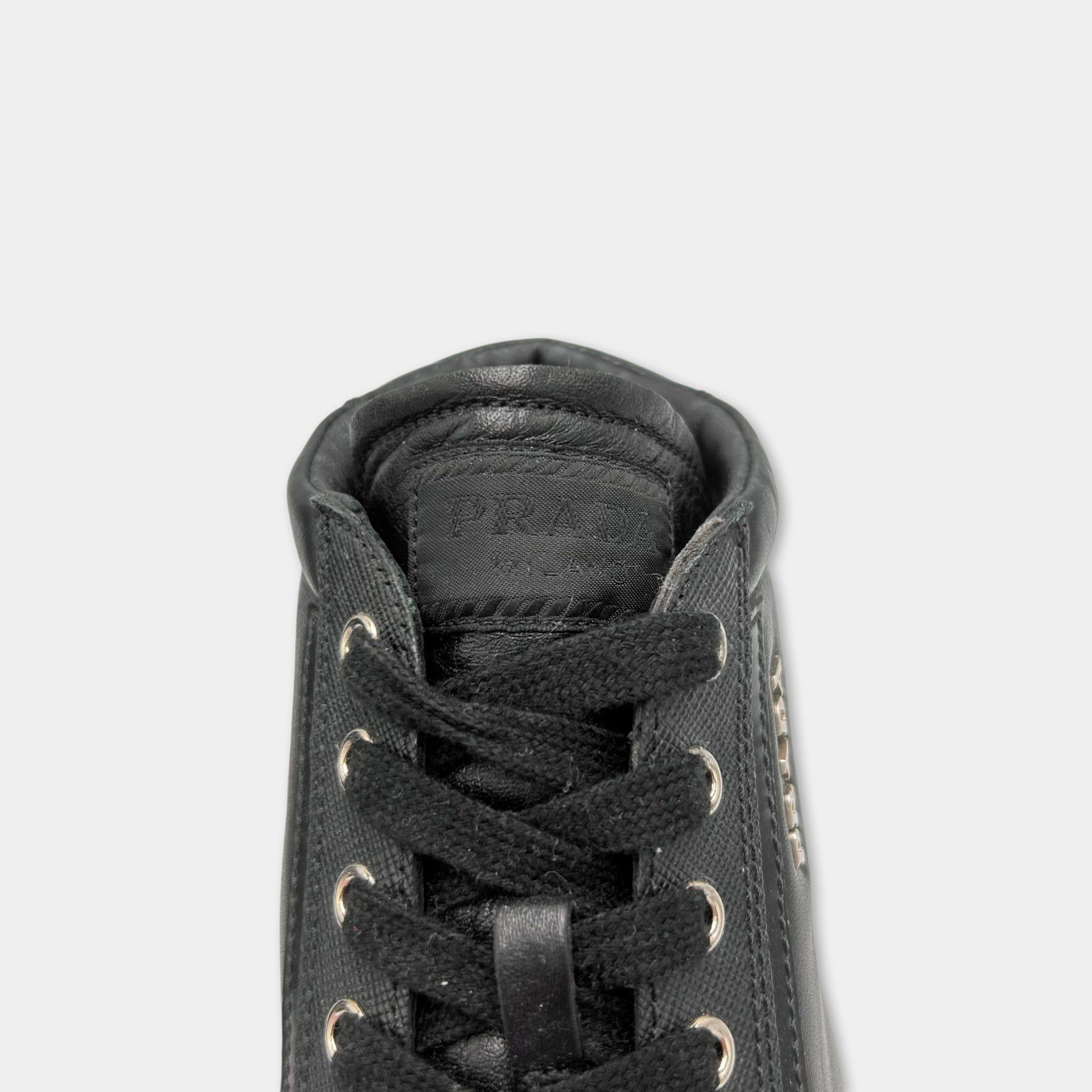 Prada Prada 2000s Black Leather Mid-Height Sneakers Size US 6 / IT 36 - 7 Thumbnail