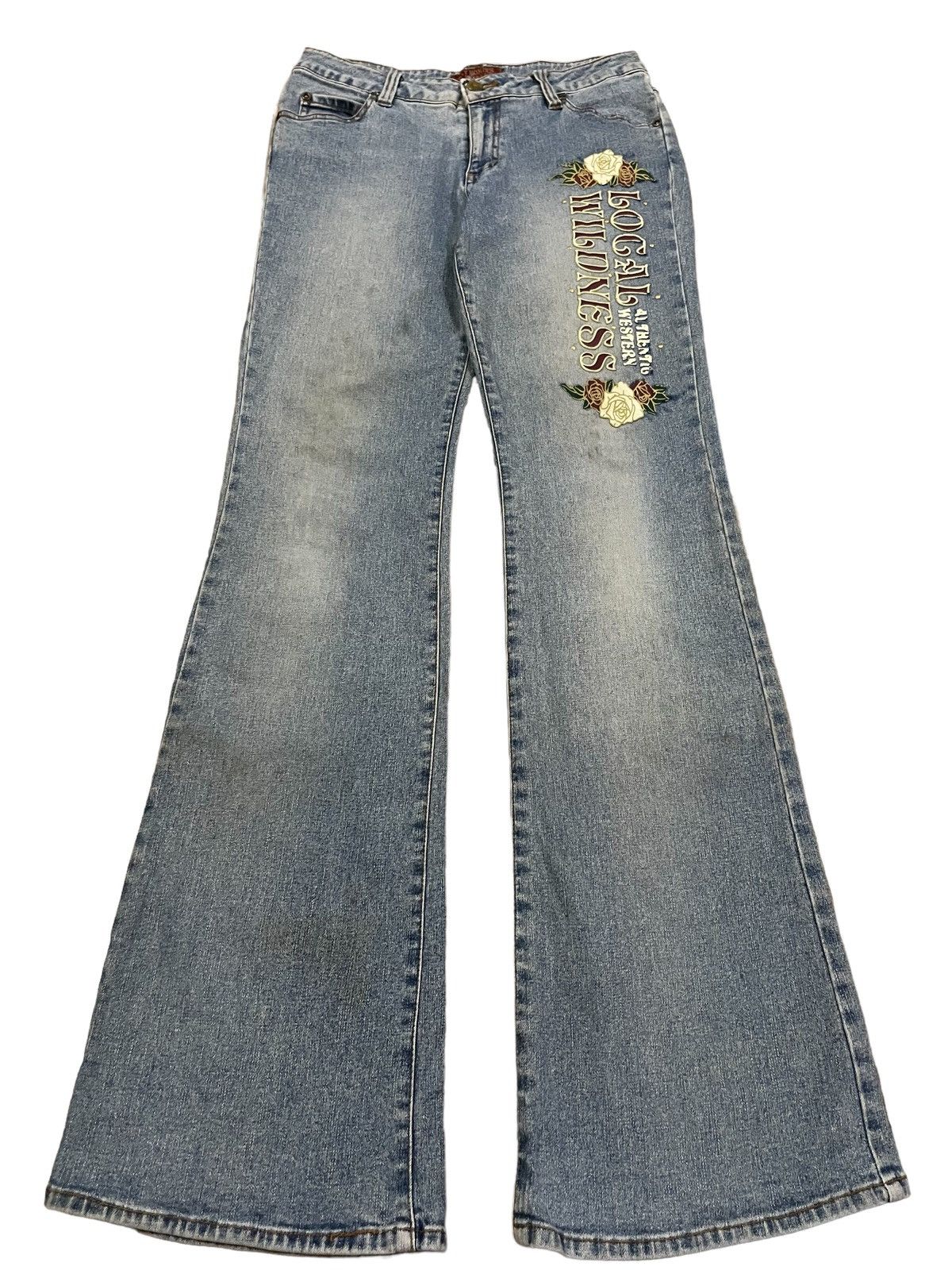 Vintage Ed Hardy Printed Wording Style Blue Flare Jeans