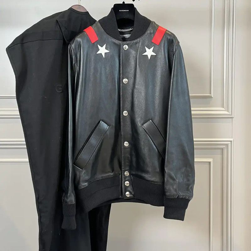 Givenchy Givenchy Men’s Black Leather Star Print Jacket 0089 Size US M / EU 48-50 / 2 - 1 Thumbnail