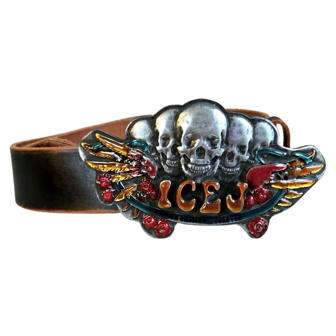 Other ICE.J Vintage Heavily Crafted Skull Wing Leather Belt Size ONE SIZE - 1 Thumbnail