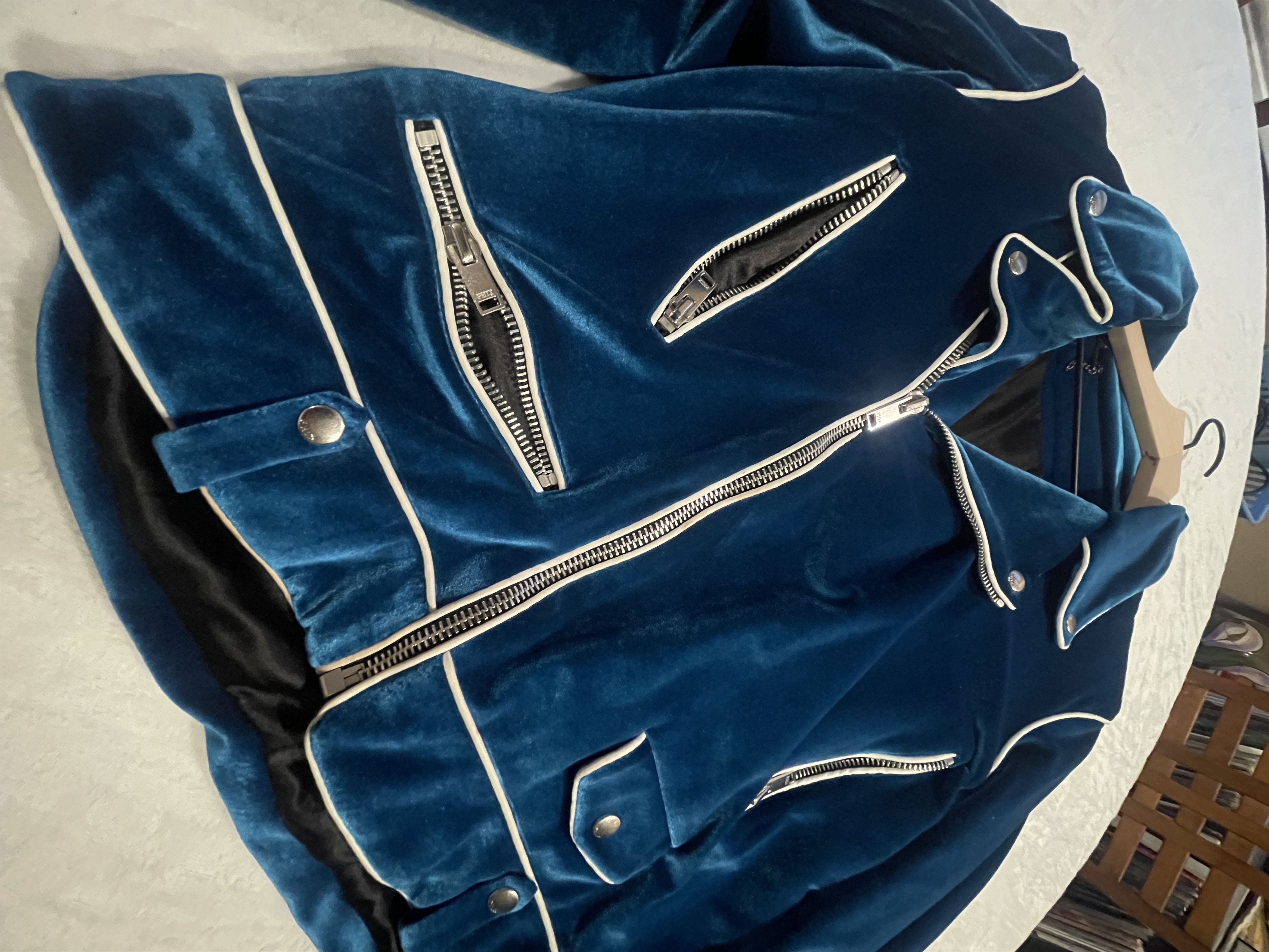 Phix Clothing PHIX Blue Velvet Biker Jacket Size US M / EU 48-50 / 2 - 2 Thumbnail