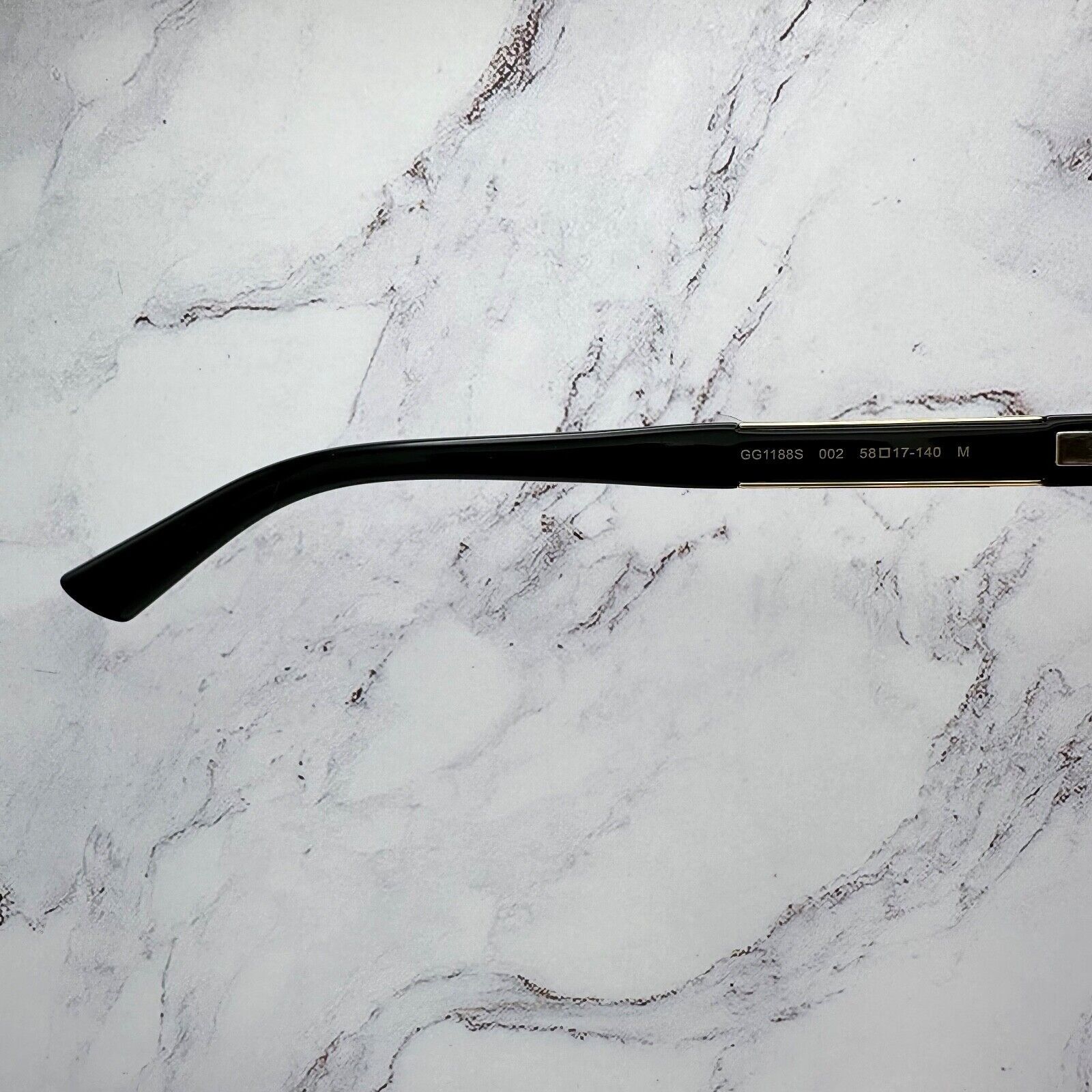 New Gucci Sunglasses Black Pilot Aviator 58mm Navigator Gold