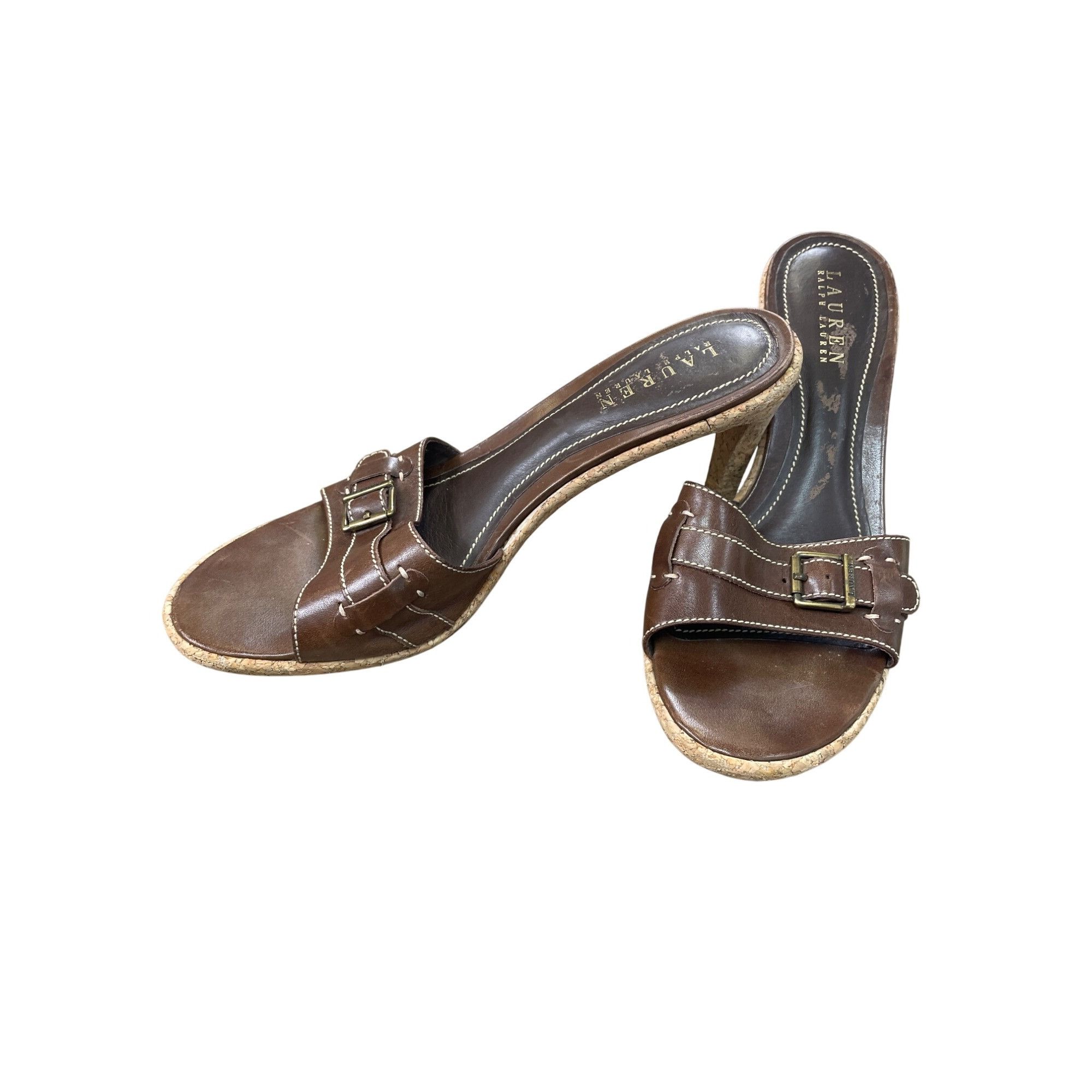 Lauren Ralph Lauren Lauren Ralph Lauren Womens Brown Leather Cork Heels Size 8B Size US 8 / IT 38 - 2 Thumbnail