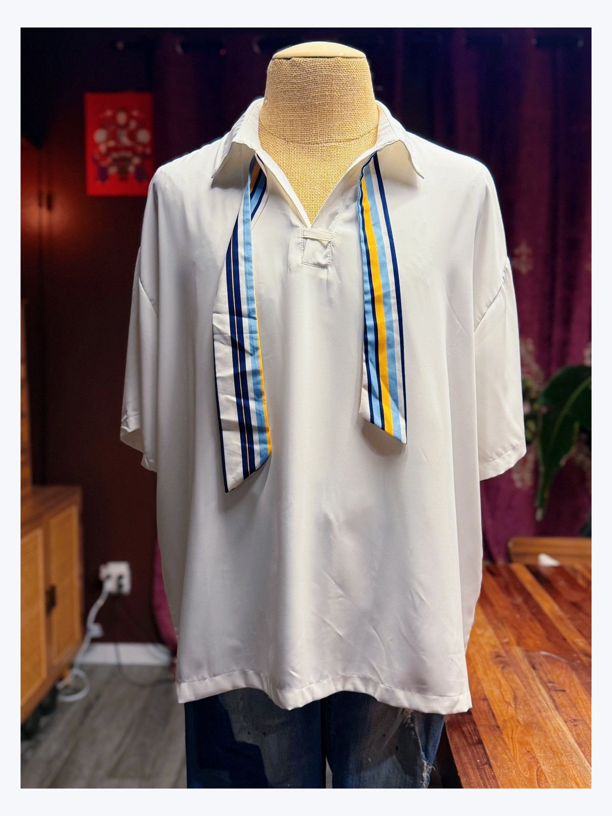 Other Oversized Collared Shirt w/ Striped Scarf Accents Size US L / EU 52-54 / 3 - 2 Thumbnail