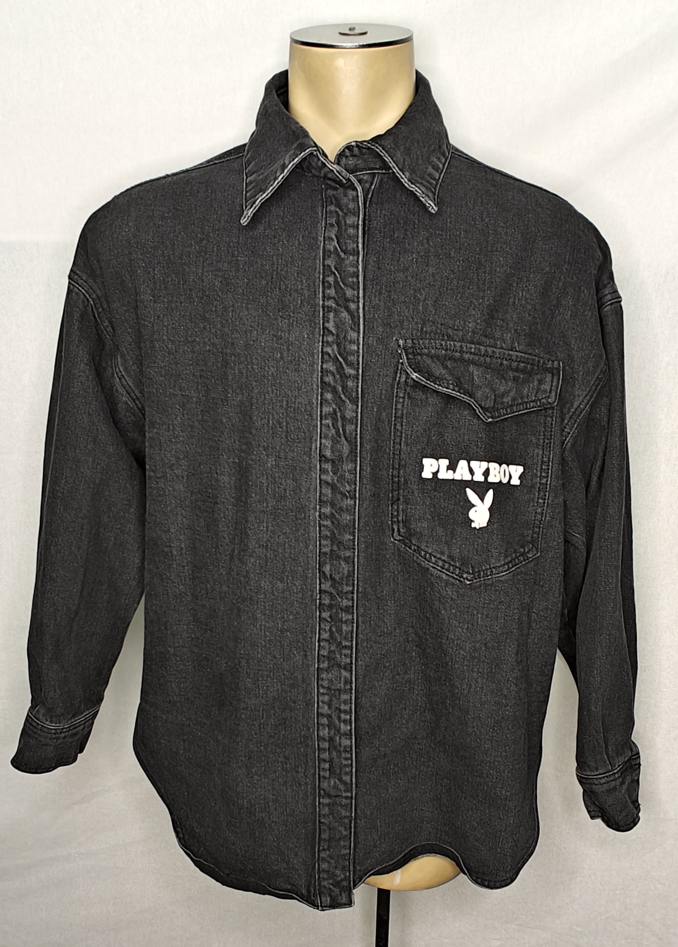Playboy Mint Playboy black heavyweight jean denim jacket shirt Size US M / EU 48-50 / 2 - 2 Thumbnail