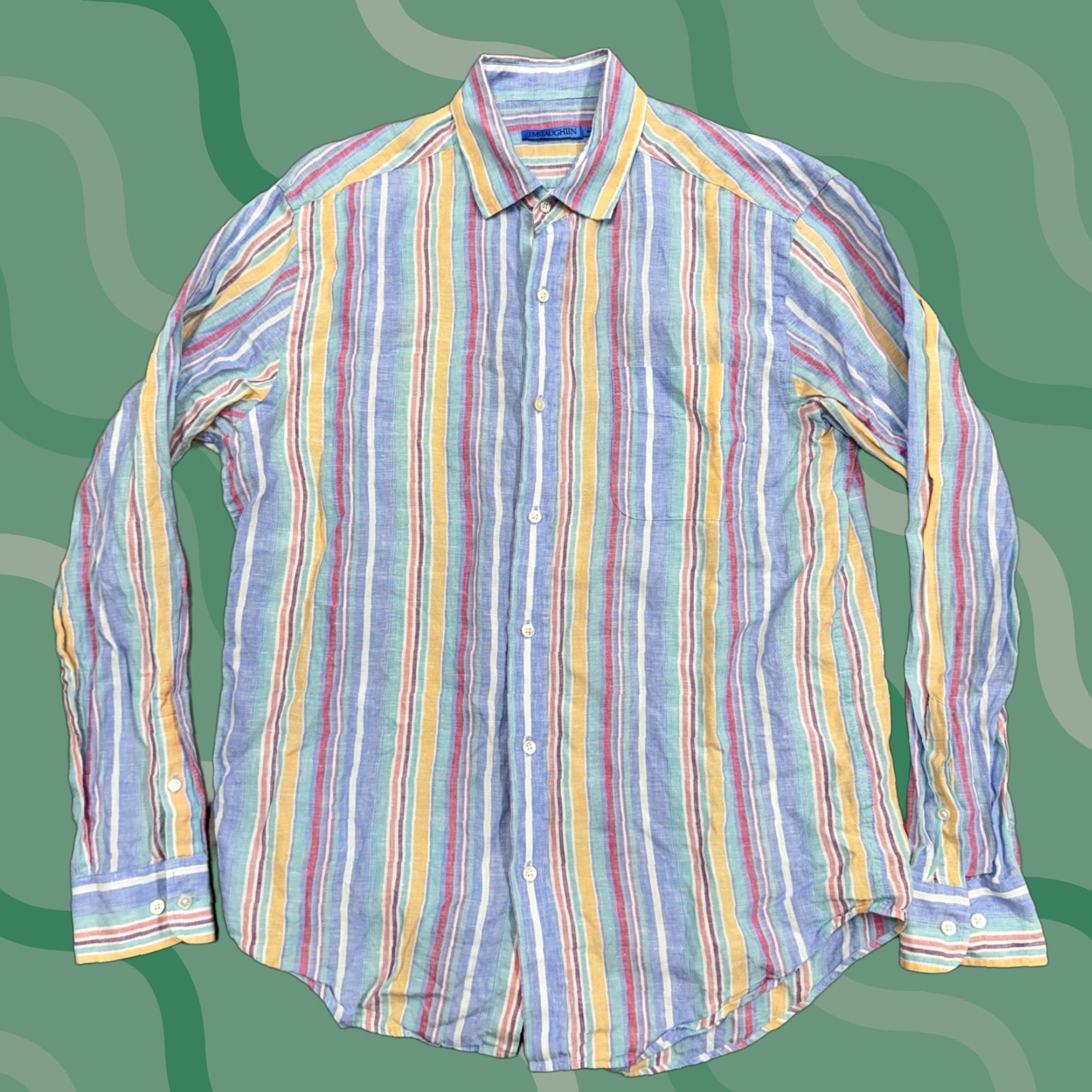 J.McLaughlin J. McLaughlin Shirt Mens Medium Multicolor Linen Striped Button Front Casual Size US M / EU 48-50 / 2 - 1 Thumbnail