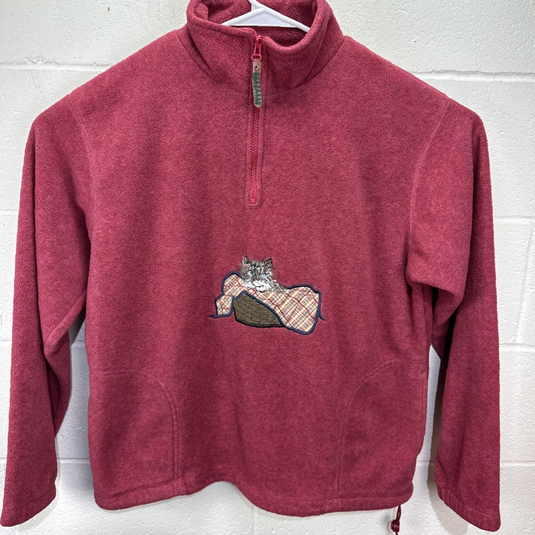 Northern Reflections VINTAGE Northern Reflections 1/4 Zip Pullover Fleece Sweater Womens M Maroon Arts & Crafts 1990s Cat Embroidered Size M / US 6-8 / IT 42-44 - 2 Thumbnail