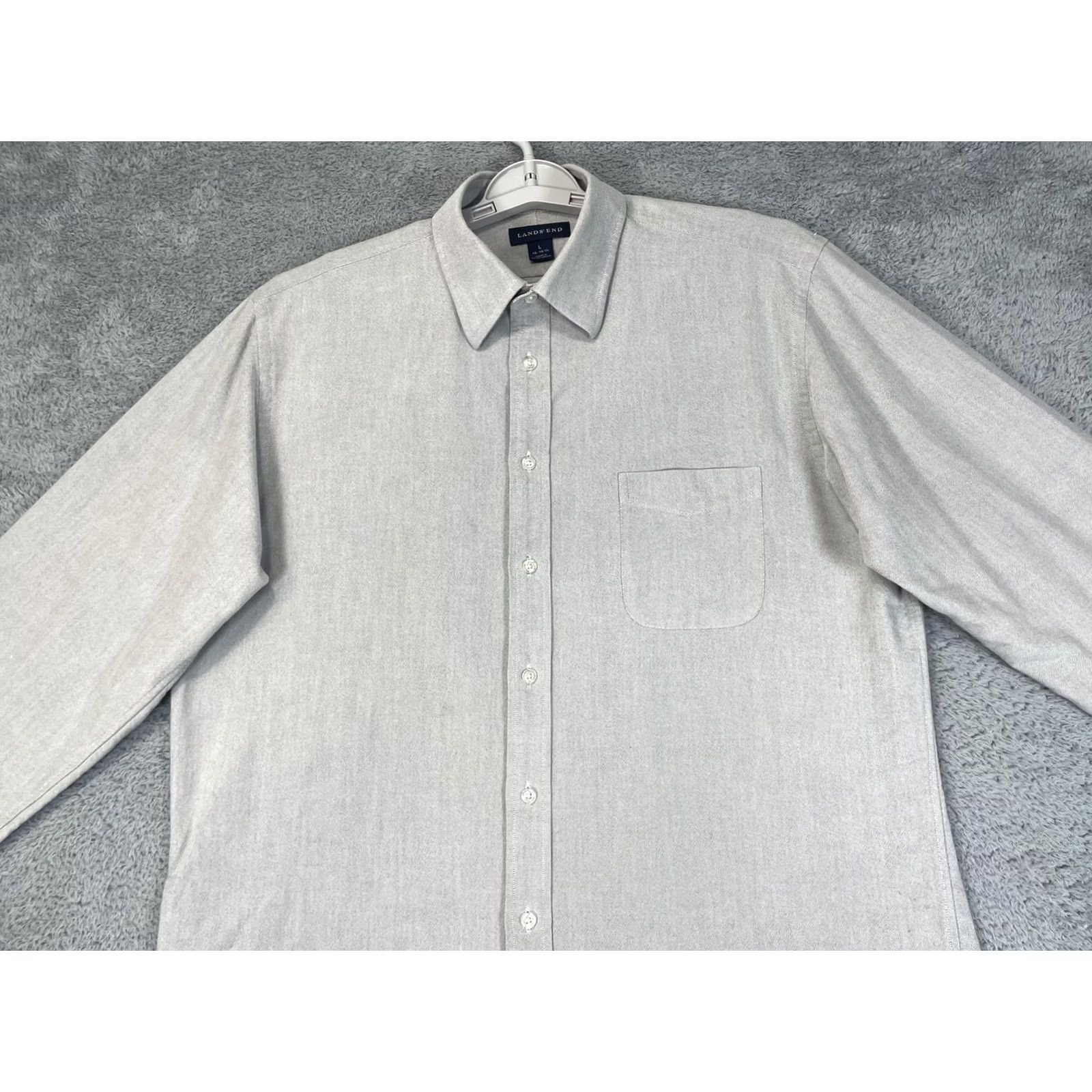 Lands' End Lands' End Shirt Mens Large Gray Long Sleeve Button Front Pocket Casual Work Dress Shirt Size US L / EU 52-54 / 3 - 4 Thumbnail