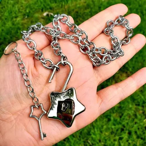 Handmade Star Padlock Pendant with a key Necklace Choker Size ONE SIZE - 4 Thumbnail