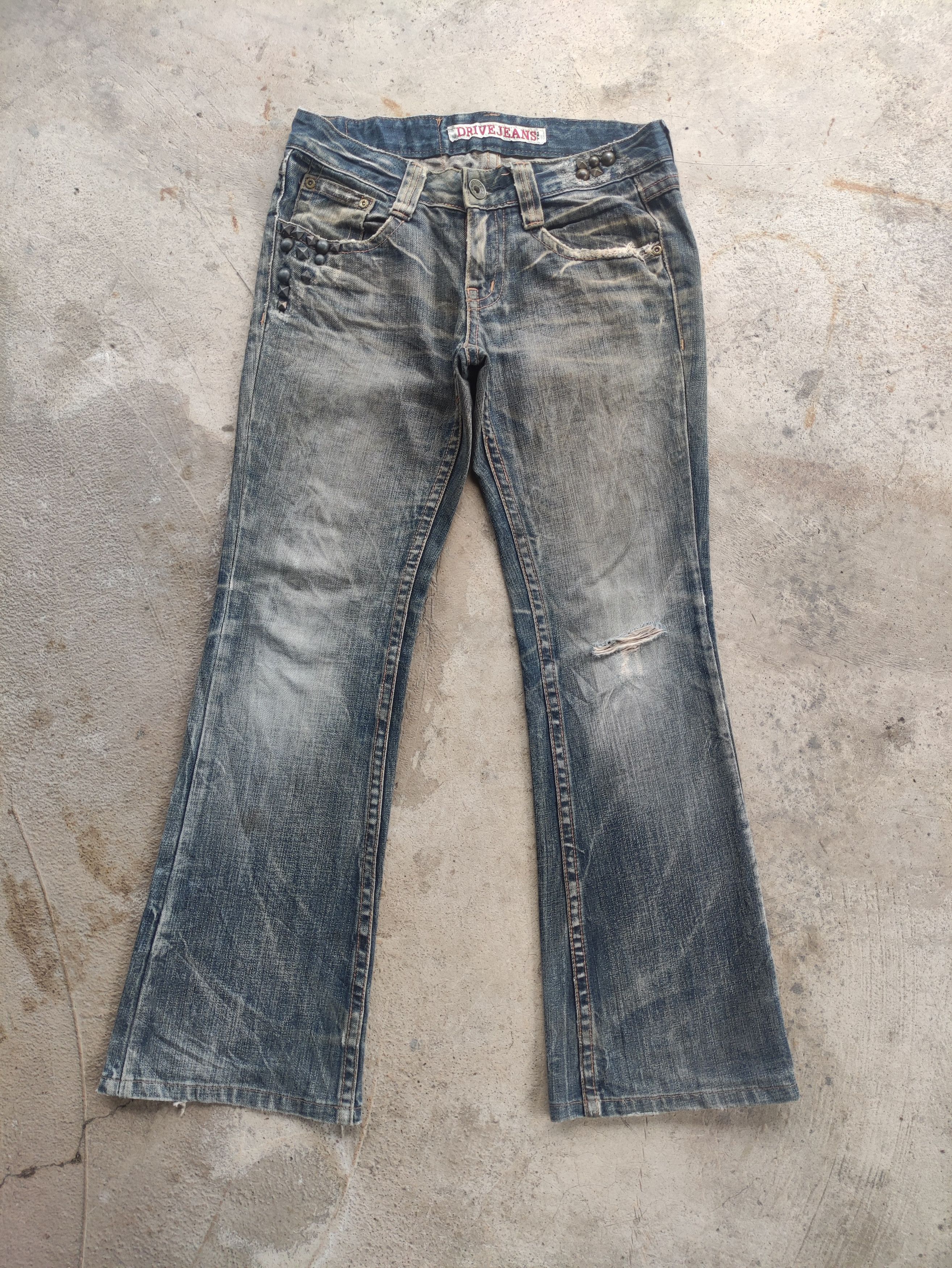 Japanese Brand Vintage DriveJeans Flare Rusty Denim Distressed Faded Pants Size 30" / US 8 / IT 44 - 1 Thumbnail