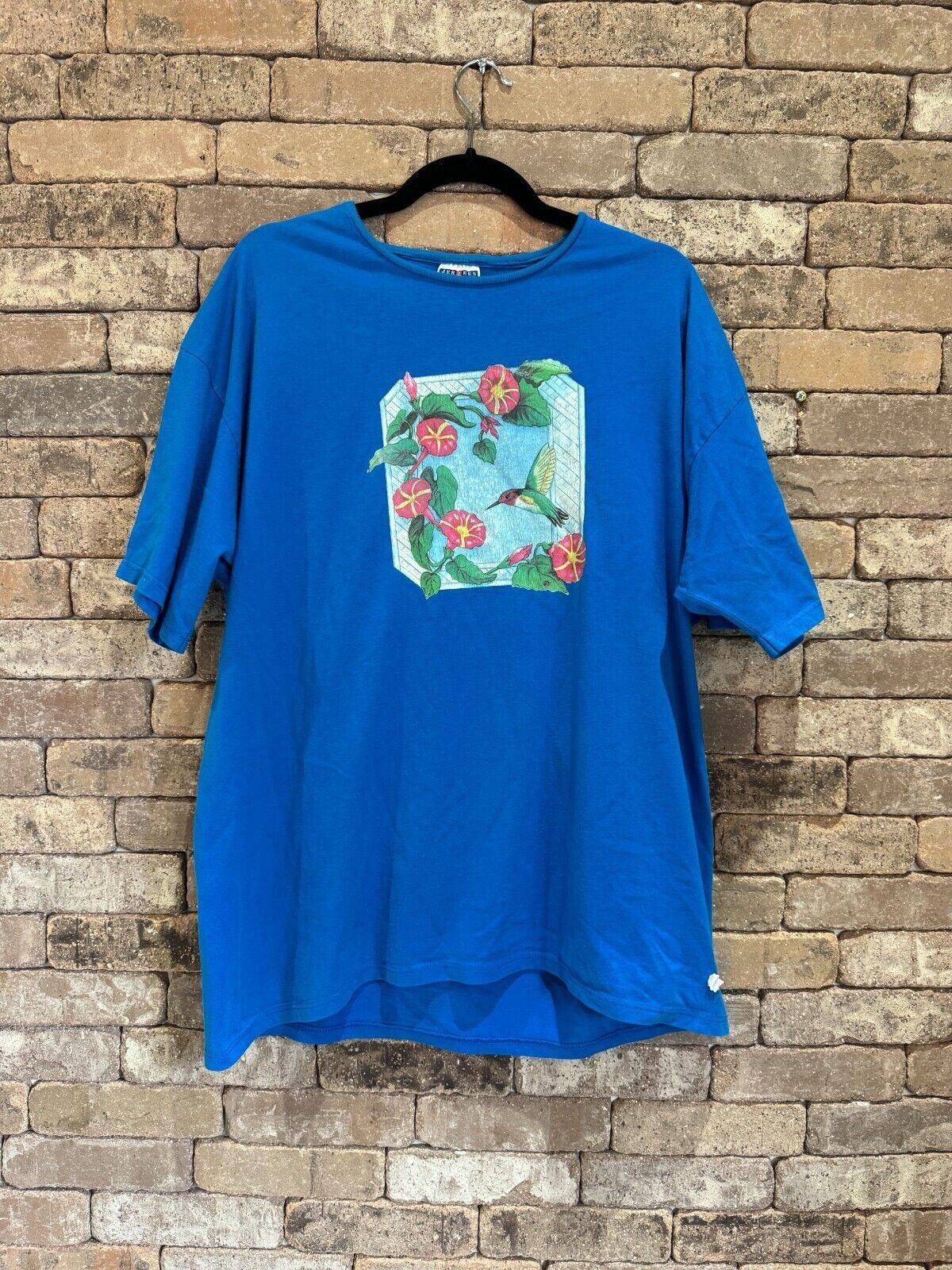 Jerzees Vintage 90s Hummingbird Ladybug Blue Jerzees Made in The USA Size L / US 10 / IT 46 - 1 Thumbnail