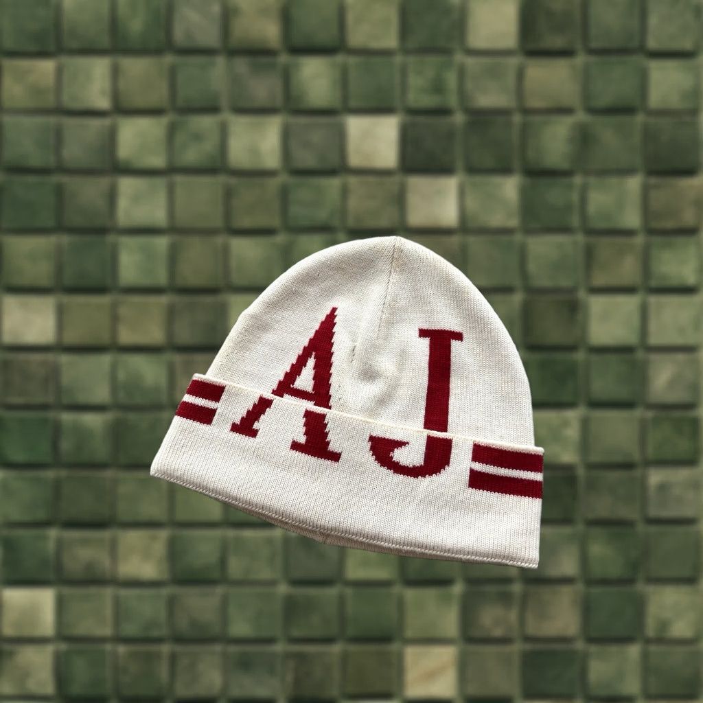 Vintage VINTAGE Armani Jeans Beanie Hat One Size Mens White 90s Retro Designer Streetwear Classic Big Logo Size US 35 - 1 Thumbnail