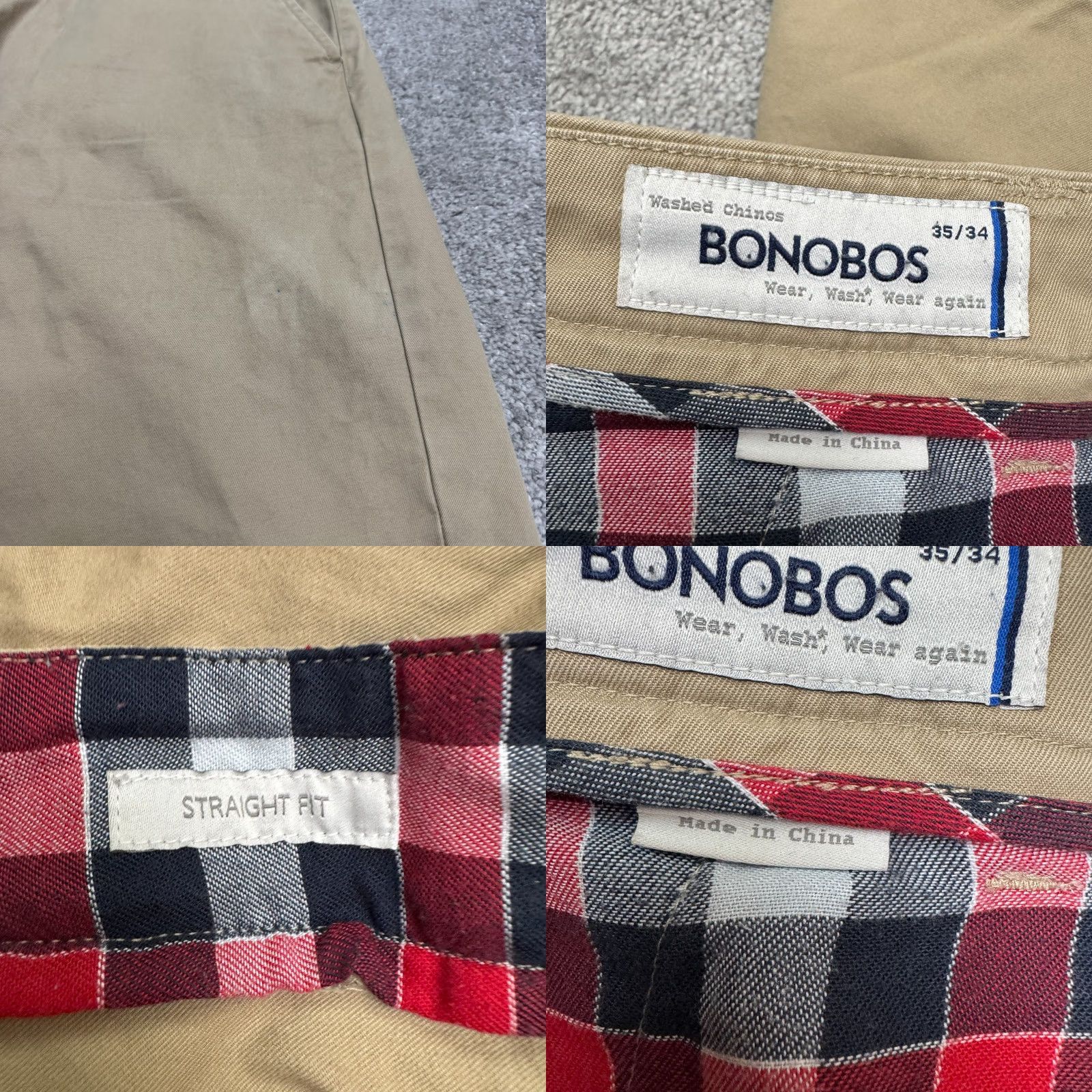 Bonobos Bonobos Straight Leg Cotton Chino Pants Mens 35x34 Brown Khaki Flat Front Casual Regular Size US 35 - 9 Thumbnail