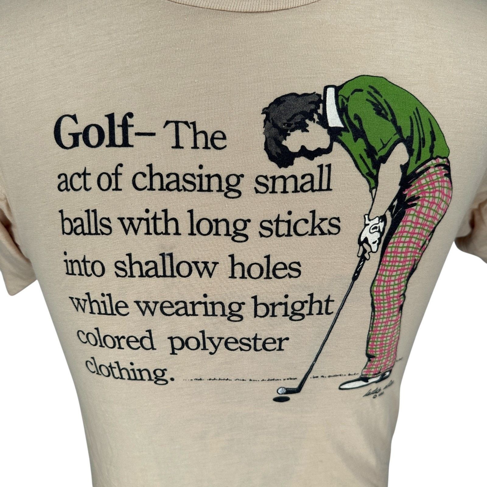 Hanes VTG Golf Lovers T-Shirt Men’s Medium Beige USA 80s Funny Tee Size US M / EU 48-50 / 2 - 2 Thumbnail