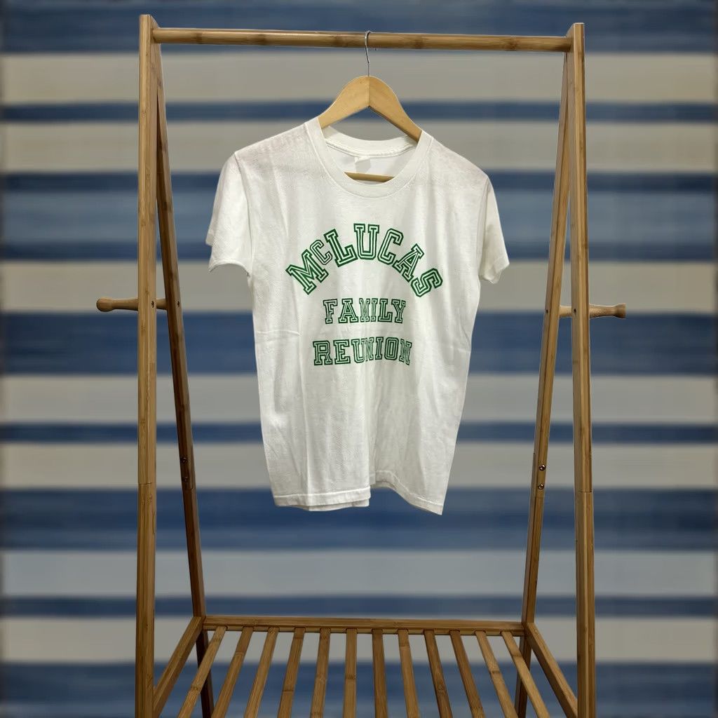 Vintage 5050 TG 80s McLucas Family Reunion Paper Thin T-Shirt Size M White Mens Short Sleeve Shirt Size US M / EU 48-50 / 2 - 1 Thumbnail