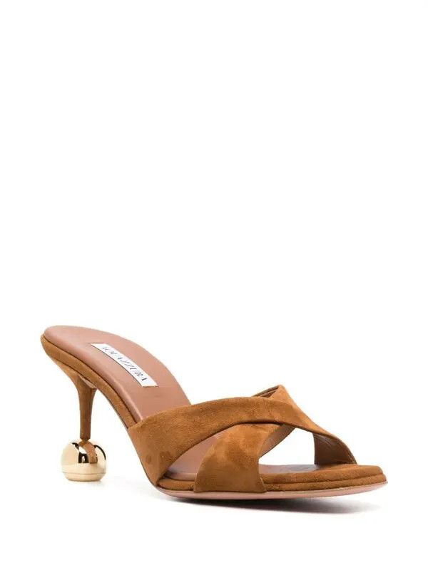 Aquazzura o1y0725 Suede Mules in Brown Size US 7 / IT 37 - 2 Thumbnail