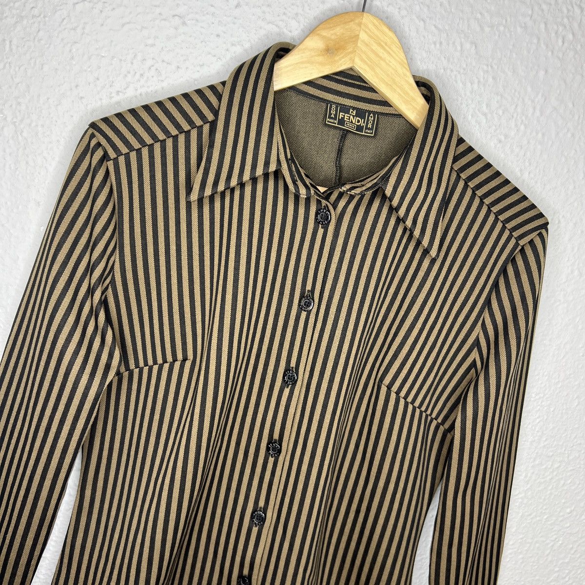 Fendi Fendi Monogram Zucca Striped Shirt Button Up Brown Black Size M / US 6-8 / IT 42-44 - 4 Thumbnail
