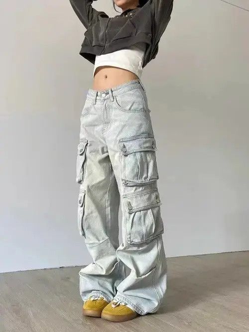 Designer × Japanese Brand × Jean Retro multi-pocket workwear hottie wide-leg jeans Size 27" / US 4 / IT 40 - 4 Thumbnail