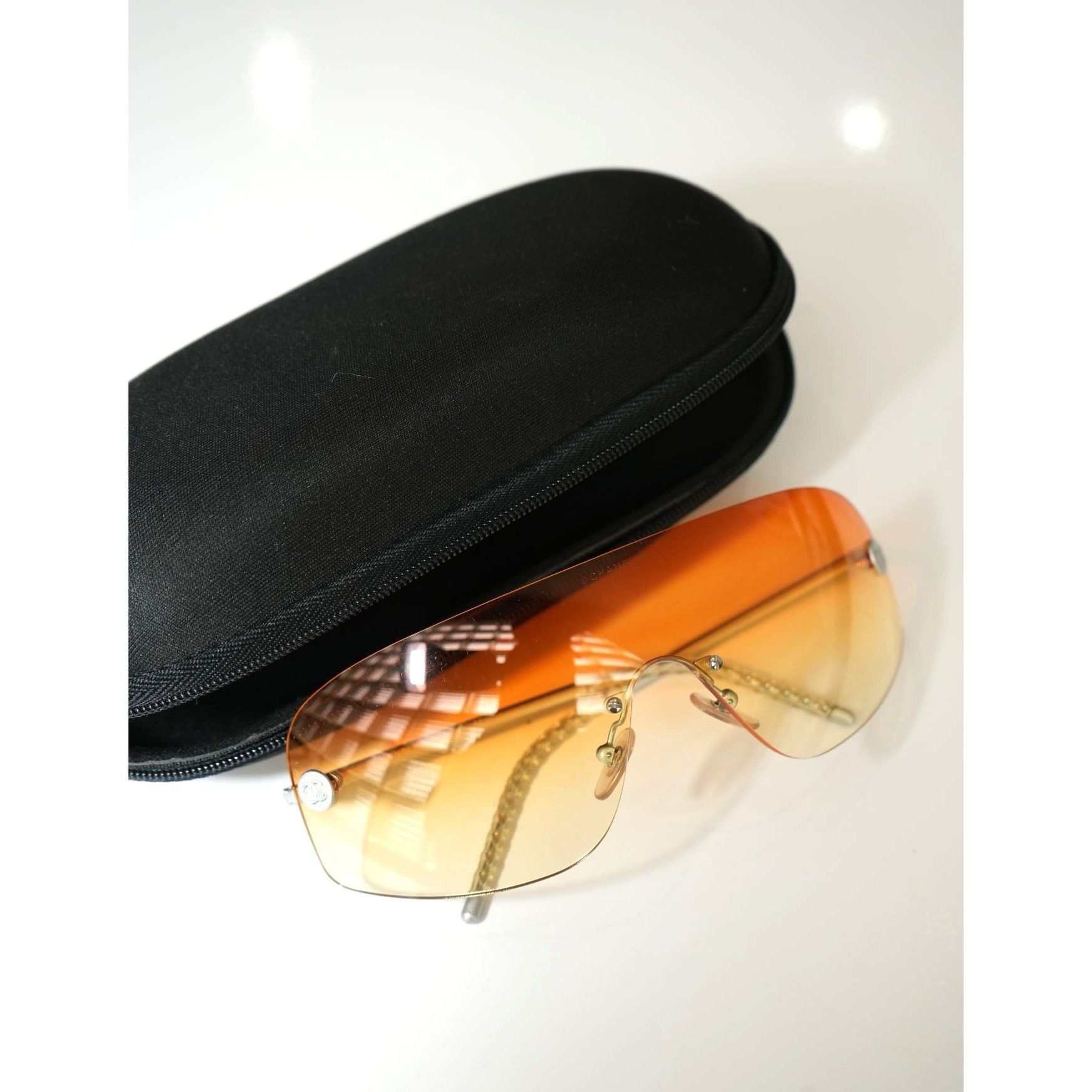 Chanel Vintage Y2K Chanel Rimless Sunglasses Gradient Orange with C Grailed