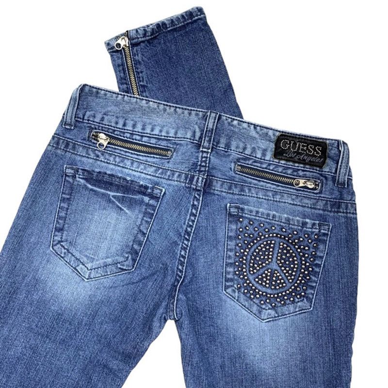 Guess Guess | Vintage Y2K Daredevil Skinny Embellished Jeans | 26 Size 26" / US 2 / IT 38 - 11 Thumbnail