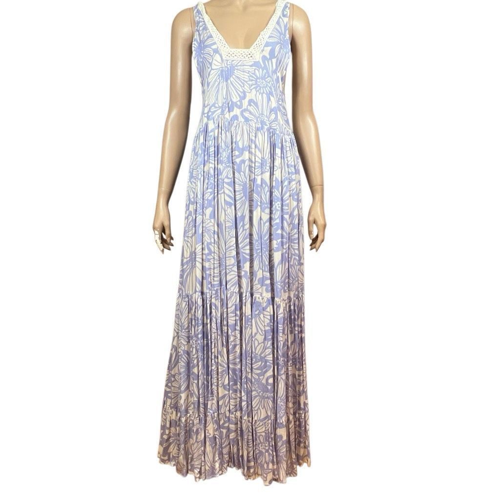 Free People Free People Blue White Floral Tiers for You Maxi Dress Croch Size XS / US 0-2 / IT 36-38 - 6 Thumbnail