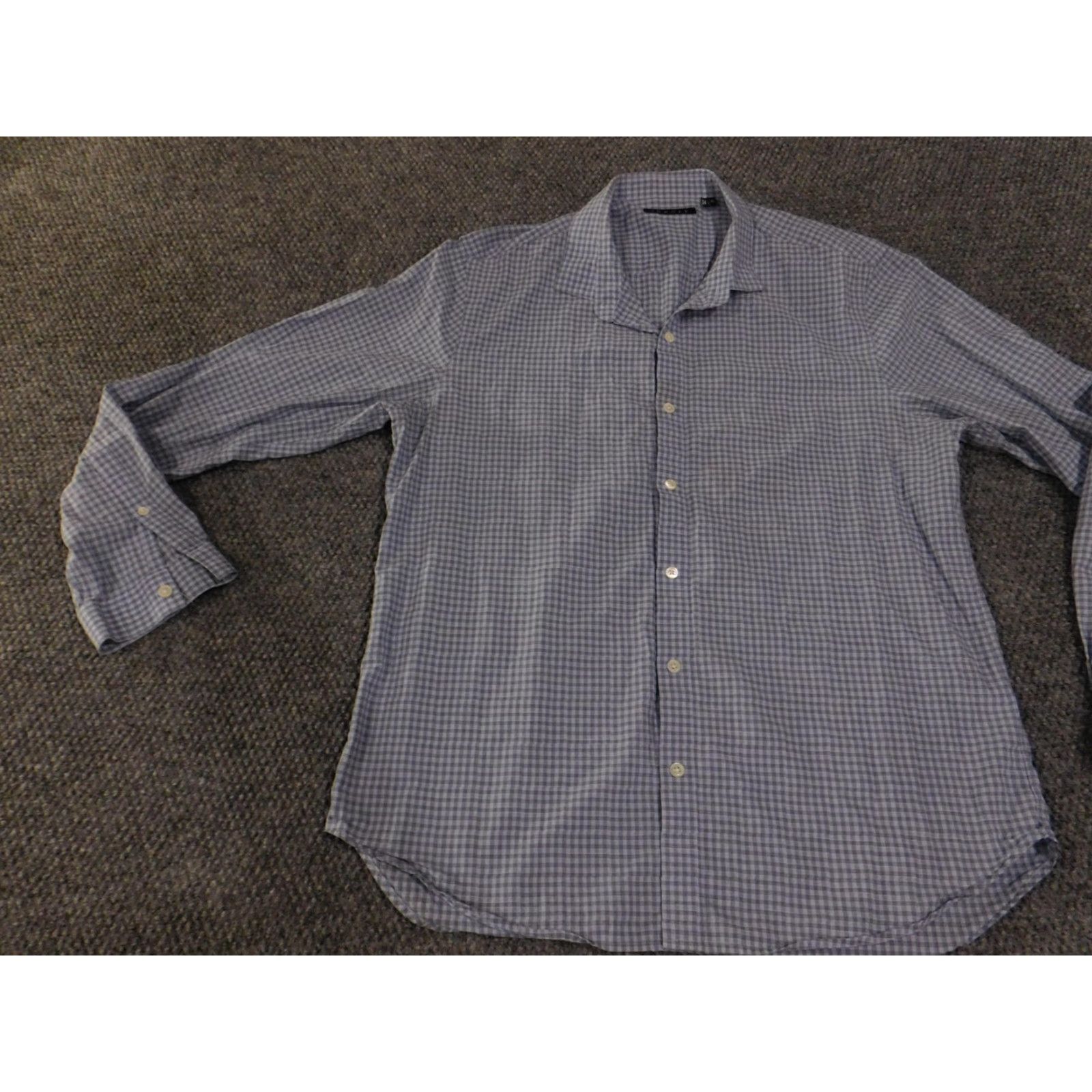 Theory Theory Shirt Mens XL Blue Gray Gingham Check Button Down Long Sleeve Cotton Size US XL / EU 56 / 4 - 3 Thumbnail
