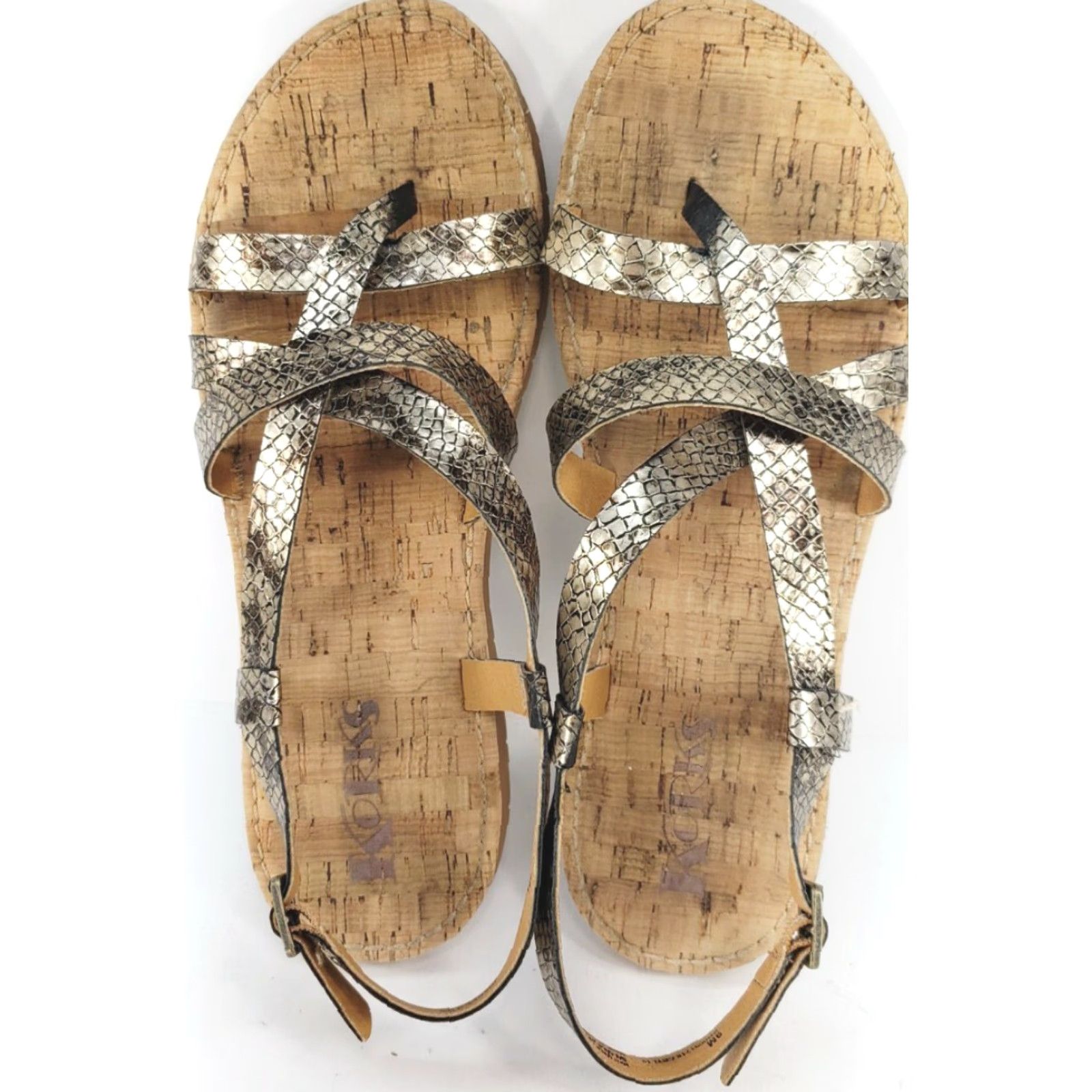 Vintage Korks Felicity Strappy Flat Bonze Snake Print Sandals Women's Size 9M Size US 9 / IT 39 - 6 Thumbnail