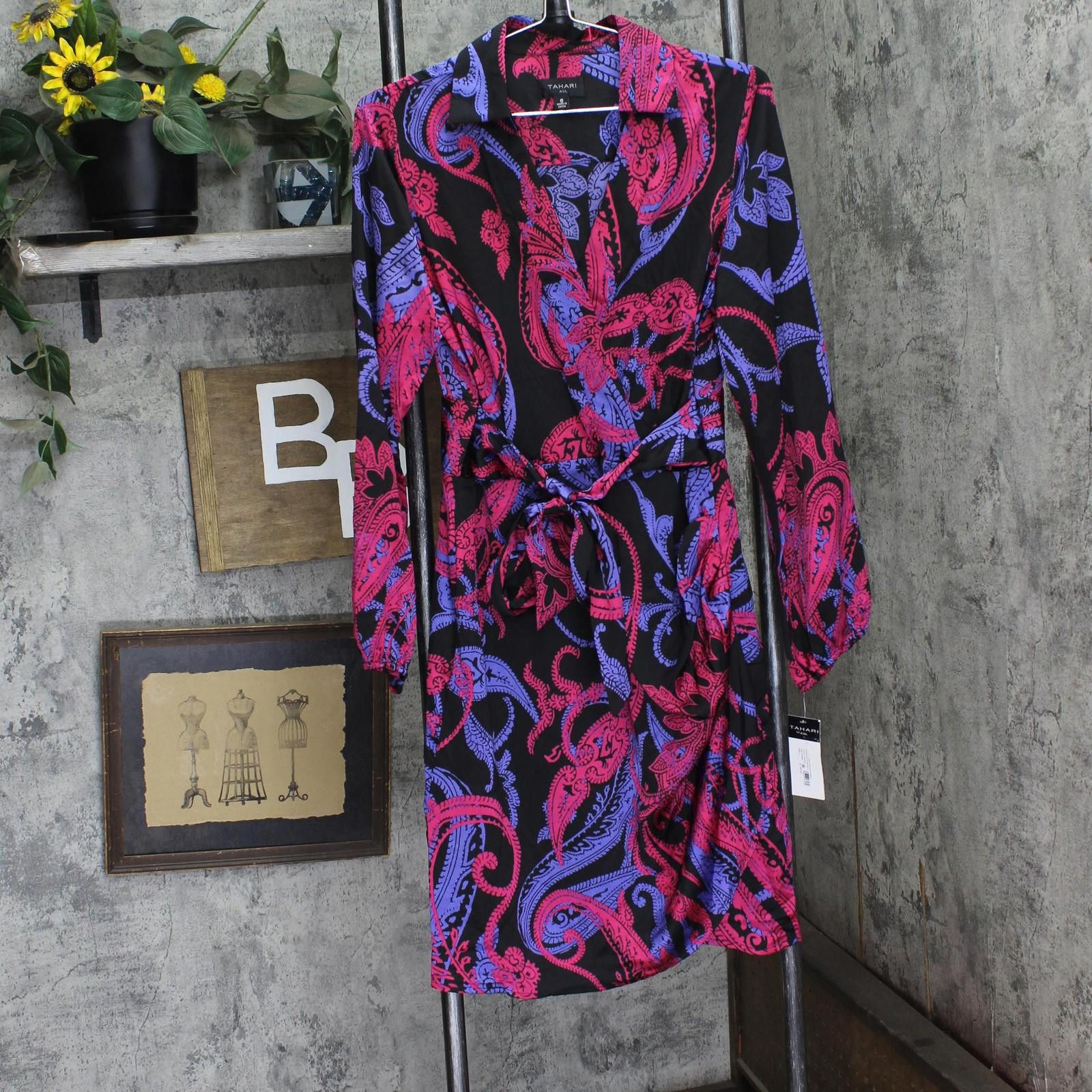 Other Nwt Tahari Asl Tie Faux-wrap Dress Dem643-t4 Black Cobalt 8 Size M / US 6-8 / IT 42-44 - 1 Thumbnail