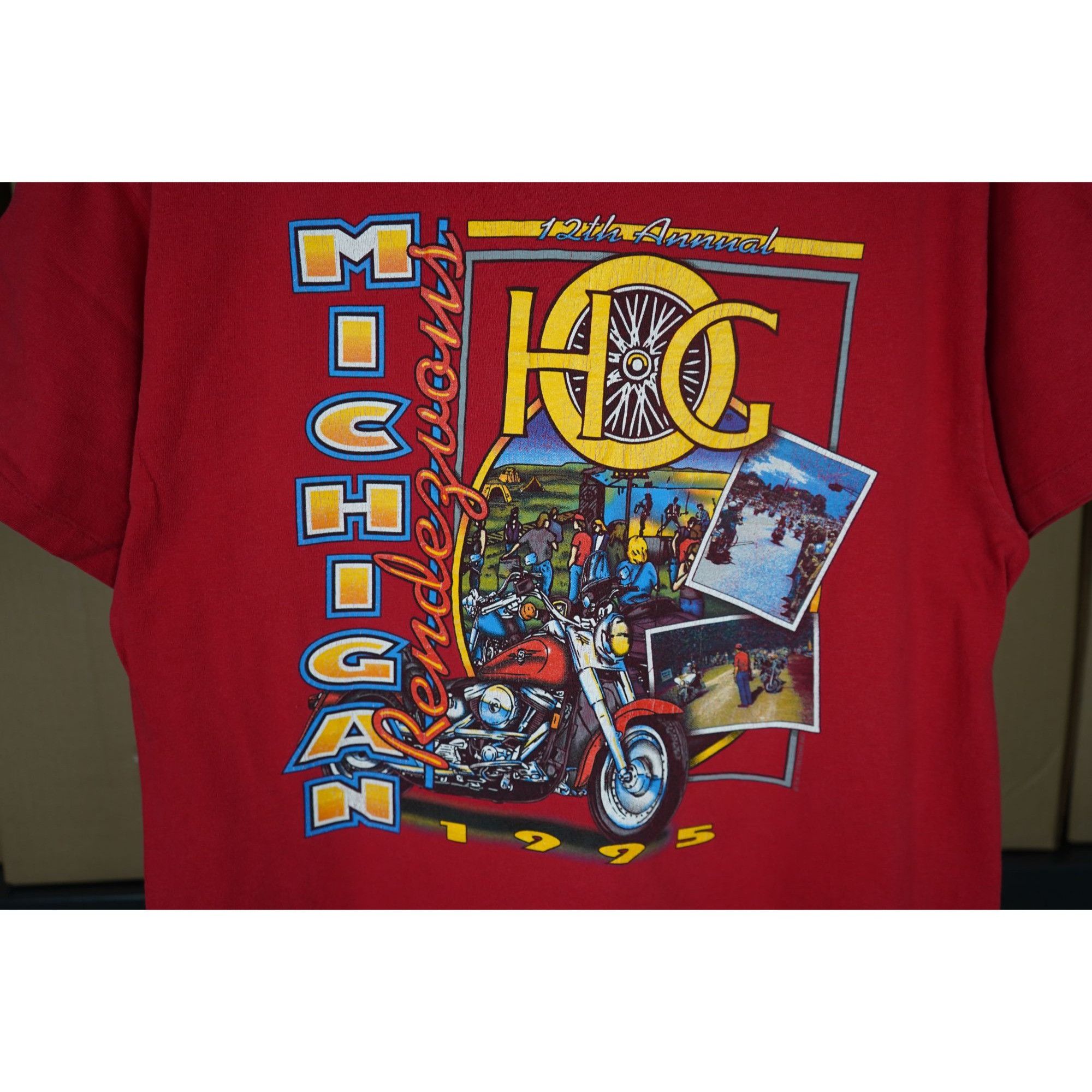 Vintage Men's M Red Vintage Michigan Bikers Event Tshirt 90s #440 Size US M / EU 48-50 / 2 - 3 Thumbnail