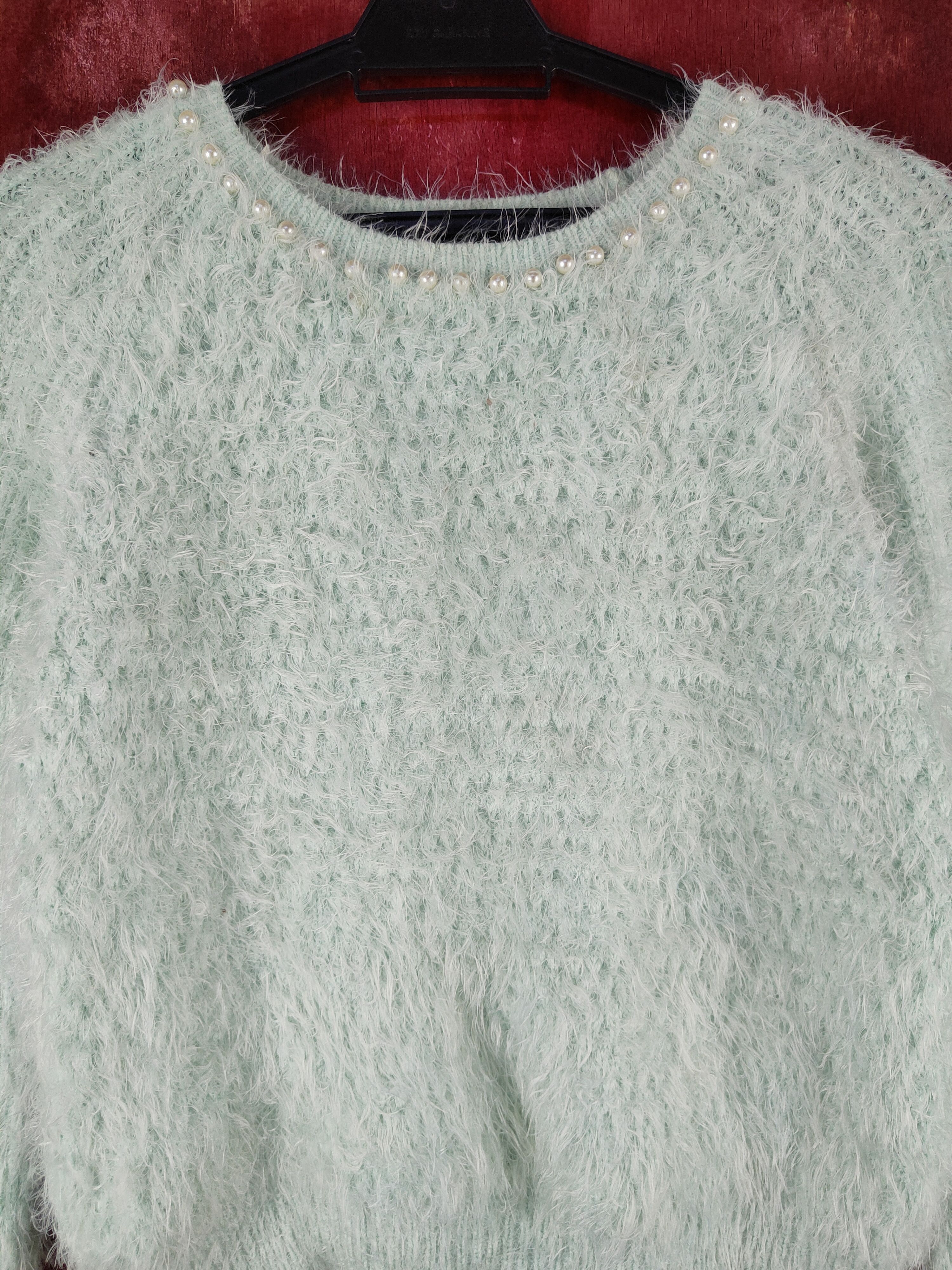 Homespun Knitwear Ingni Mint Green Shag Shaggy Fur Mohair Knitwear #S2107 Size S / US 4 / IT 40 - 3 Thumbnail