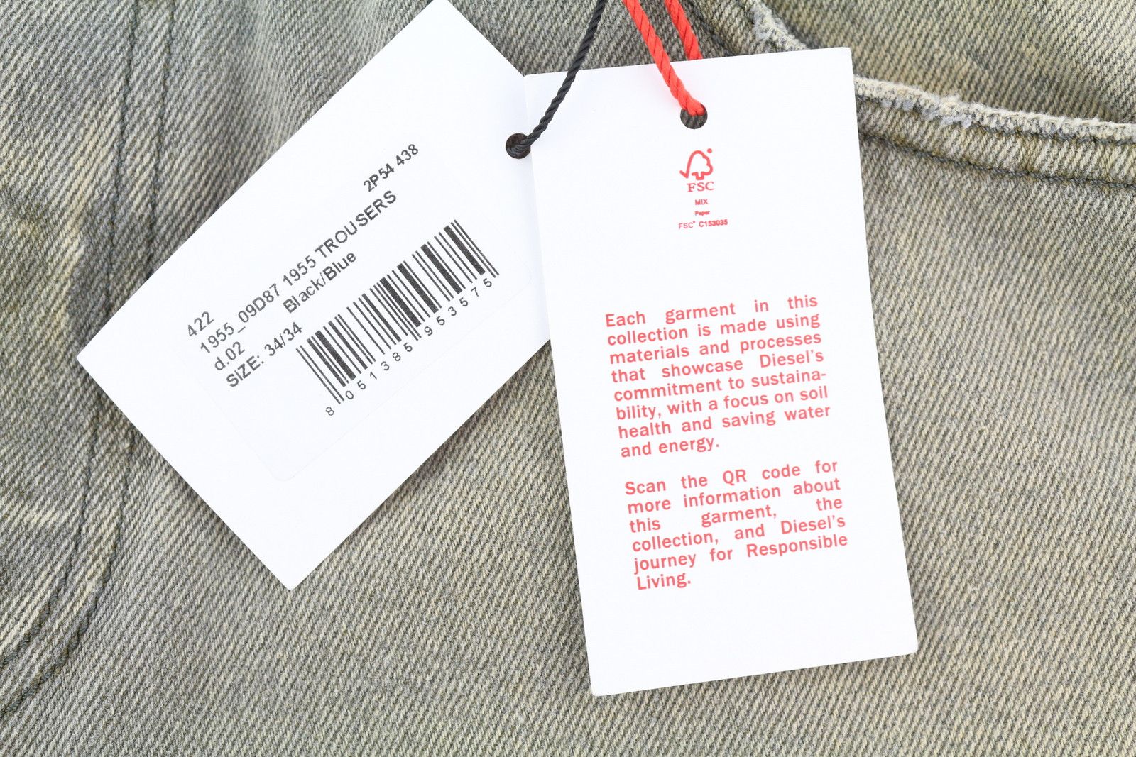 Diesel 1955 09D87 W34/L34 Aged Look Regular Straight 85423 Size US 34 / EU 50 - 5 Thumbnail