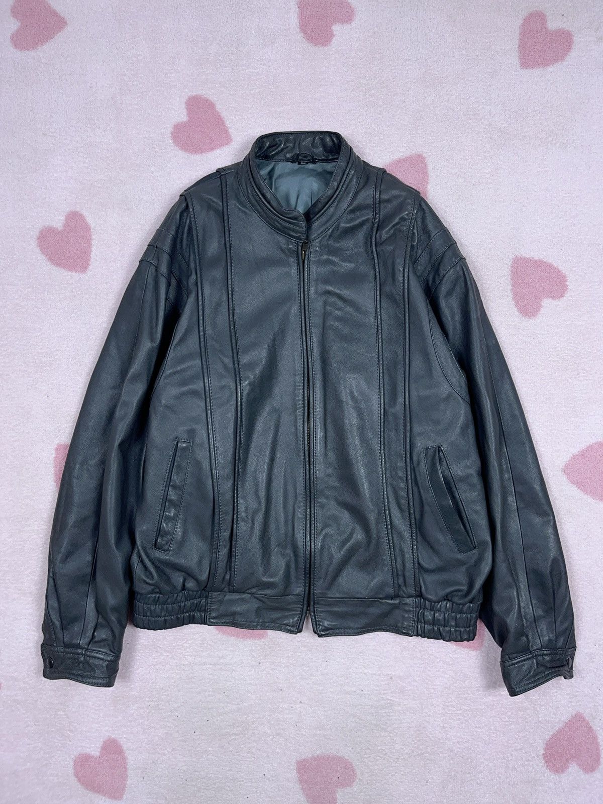 Genuine Leather ➕ vintage gray genuine leather boxy racing moto jacket opium Size US L / EU 52-54 / 3 - 1 Thumbnail
