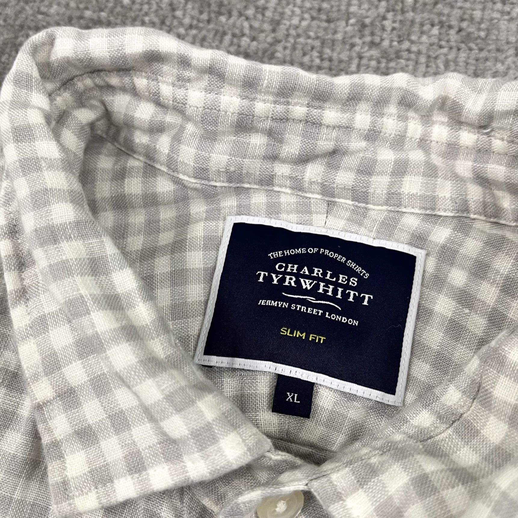 Charles Tyrwhitt Charles Tyrwhitt Shirt Mens XL Slim Linen Gray White Check Button Up Old Money Size US XL / EU 56 / 4 - 2 Thumbnail