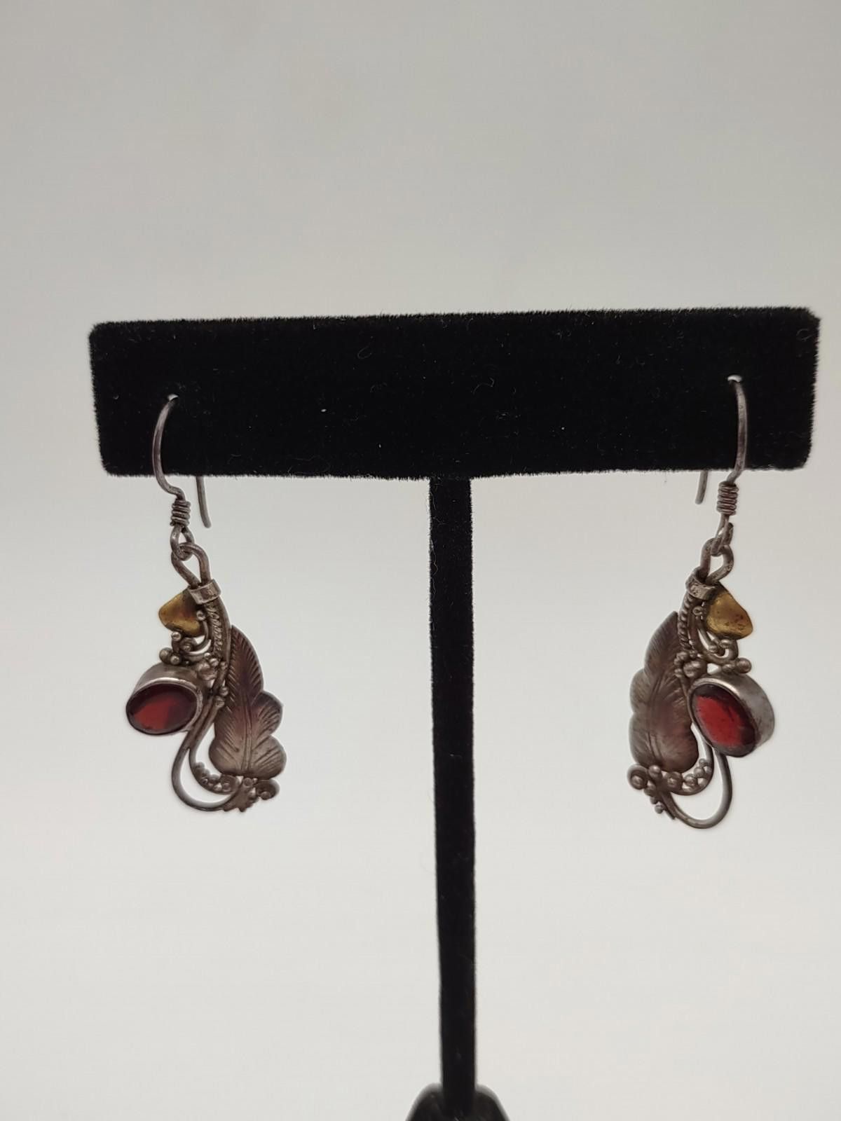 The Unbranded Brand Sterling Silver Garnet Southwestern Boho Dangle Earrings Size ONE SIZE - 1 Thumbnail