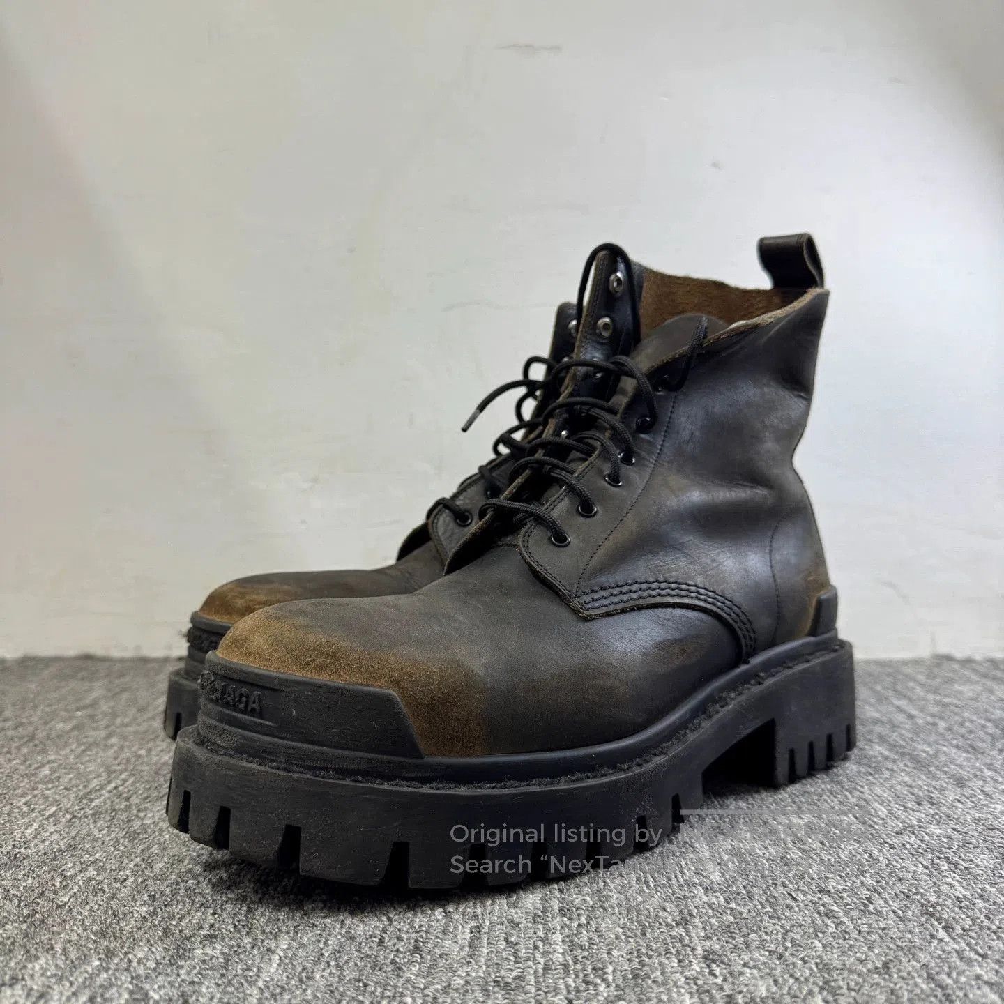 Balenciaga Brown Leather Lace-Up Boots Size 9. Size US 9 / EU 42 - 1 Thumbnail