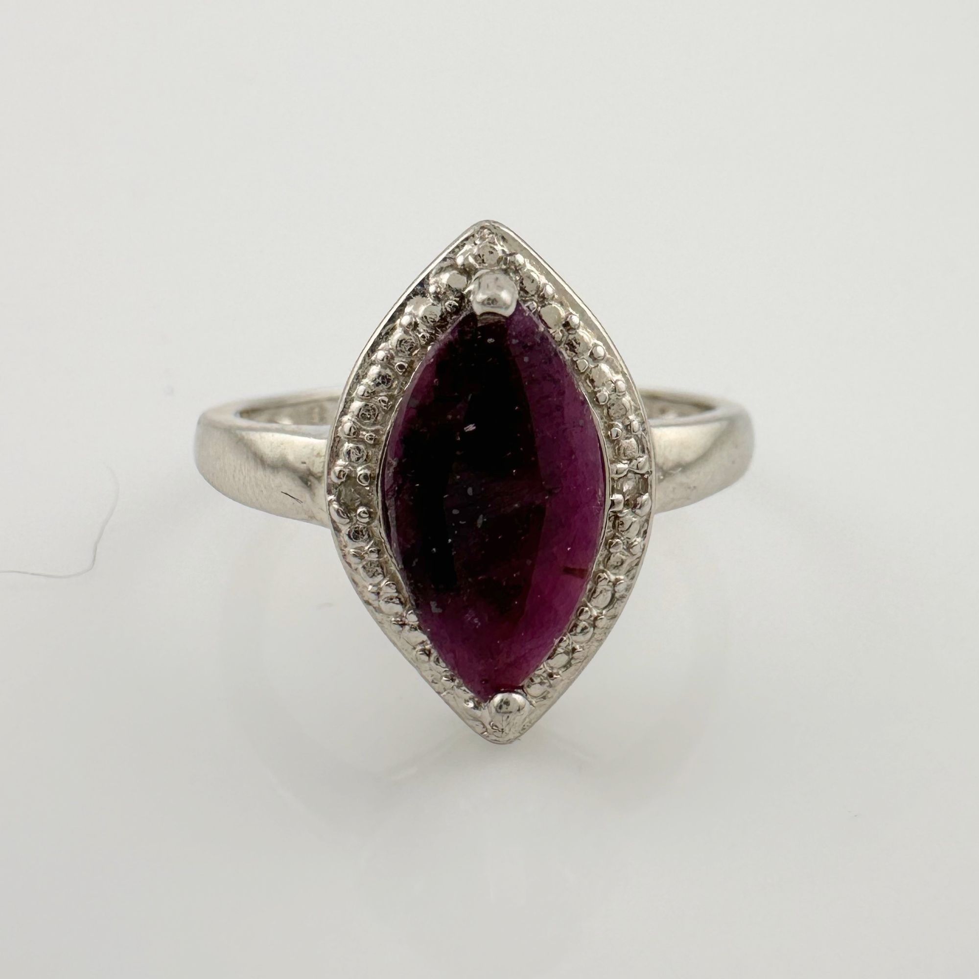 Marquise Cut Garnet & Diamond Ring - Sterling Silver - Sz 7