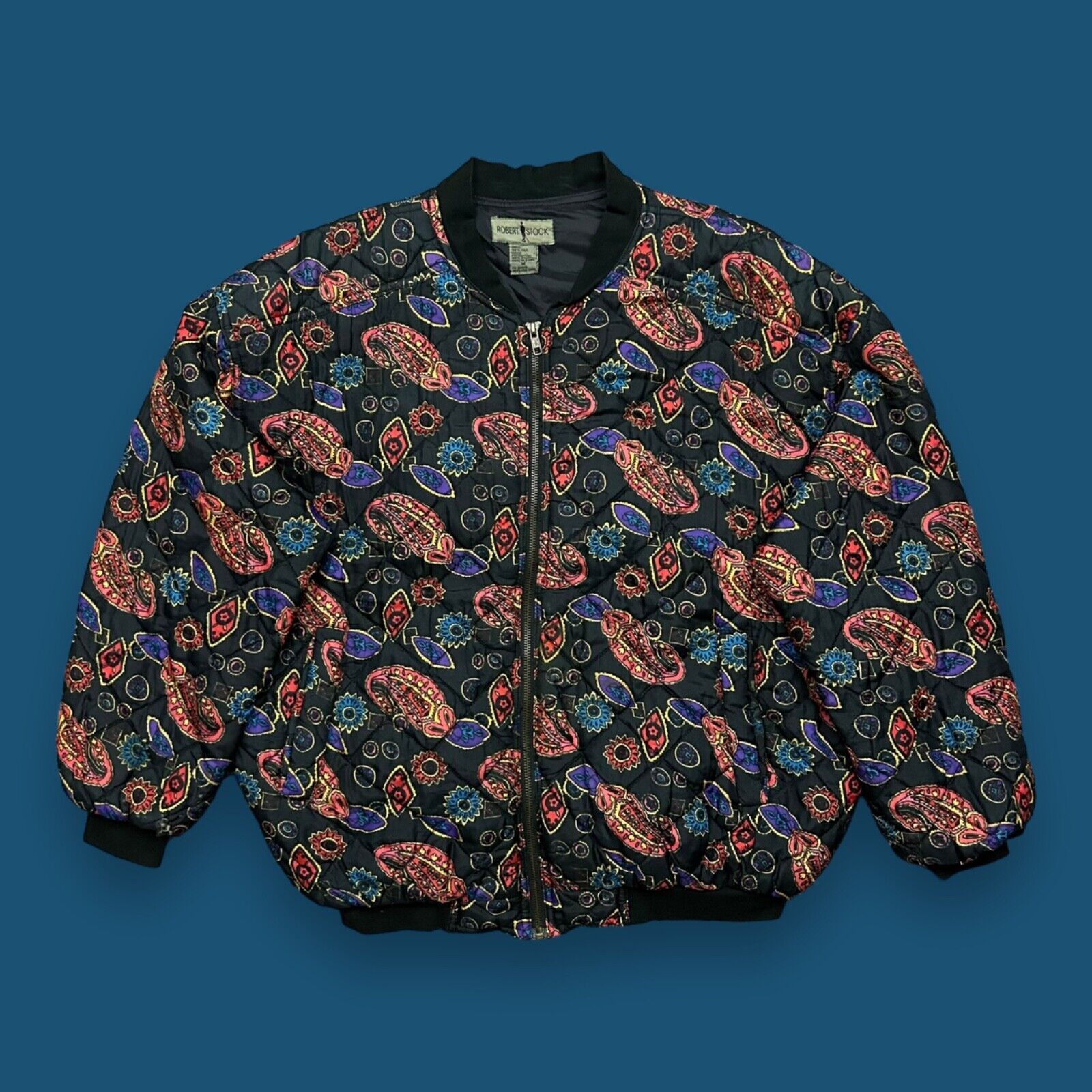 ジャケット・アウター ROBERT STOCK All Silk Zip Jacket 80's VINTAGE Robert Stock Jacket Mens Large 100% Silk Full Zip