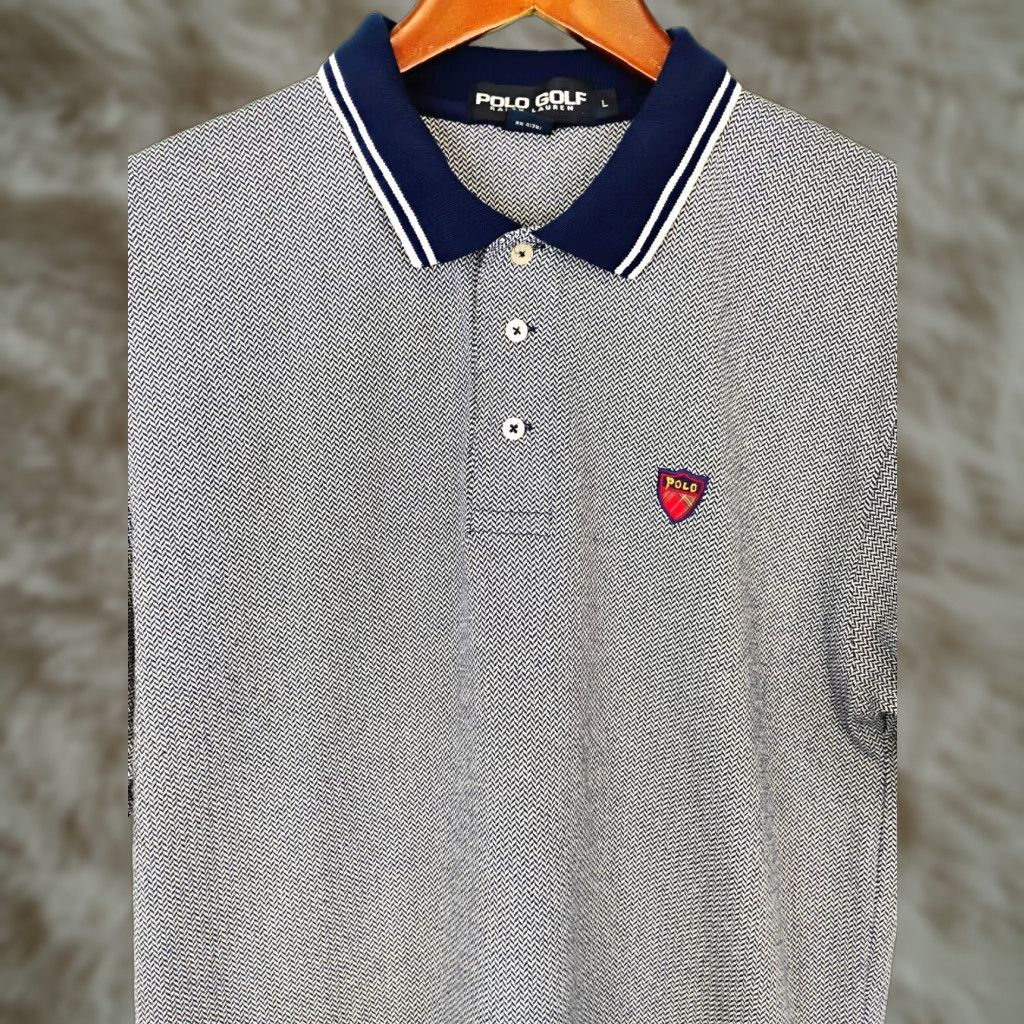 Ralph Lauren VINTAGE Polo Ralph Lauren Golf Short Sleeve Polo Shirt Mens Large Herringbone Blue Size US L / EU 52-54 / 3 - 1 Thumbnail