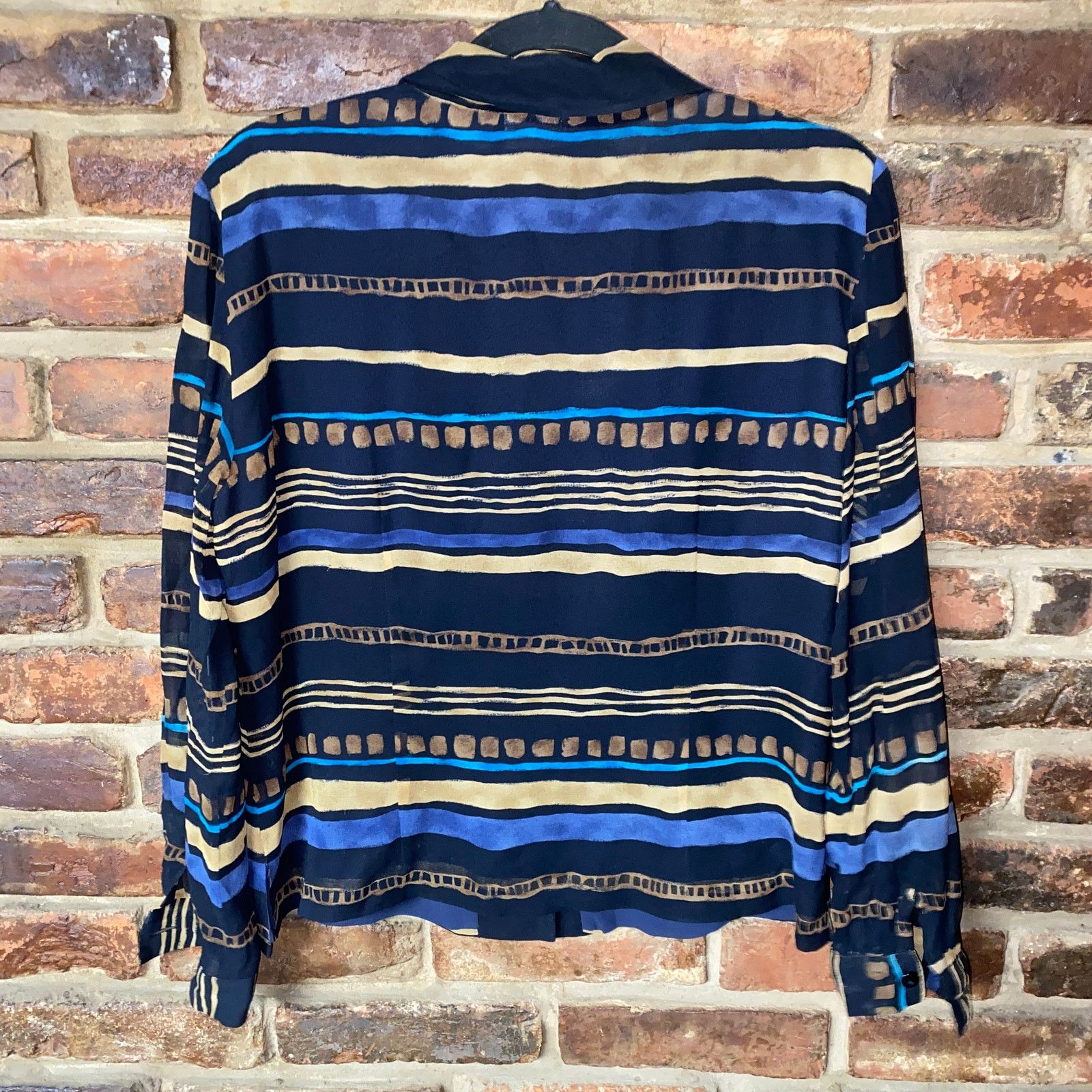 Other Dana Buchman Blue Brown Silk Striped Button Down Shirt 12P Size XL / US 12-14 / IT 48-50 - 7 Thumbnail