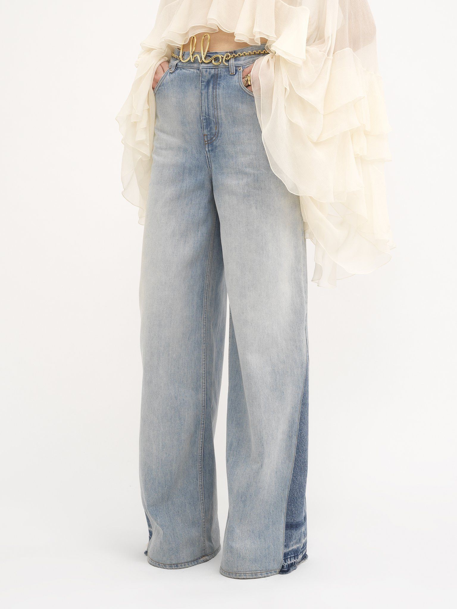 Chloe o1loc1c11125 Stonewashed Wide Jeans in Light Blue Size 28" / US 6 / IT 42 - 2 Thumbnail