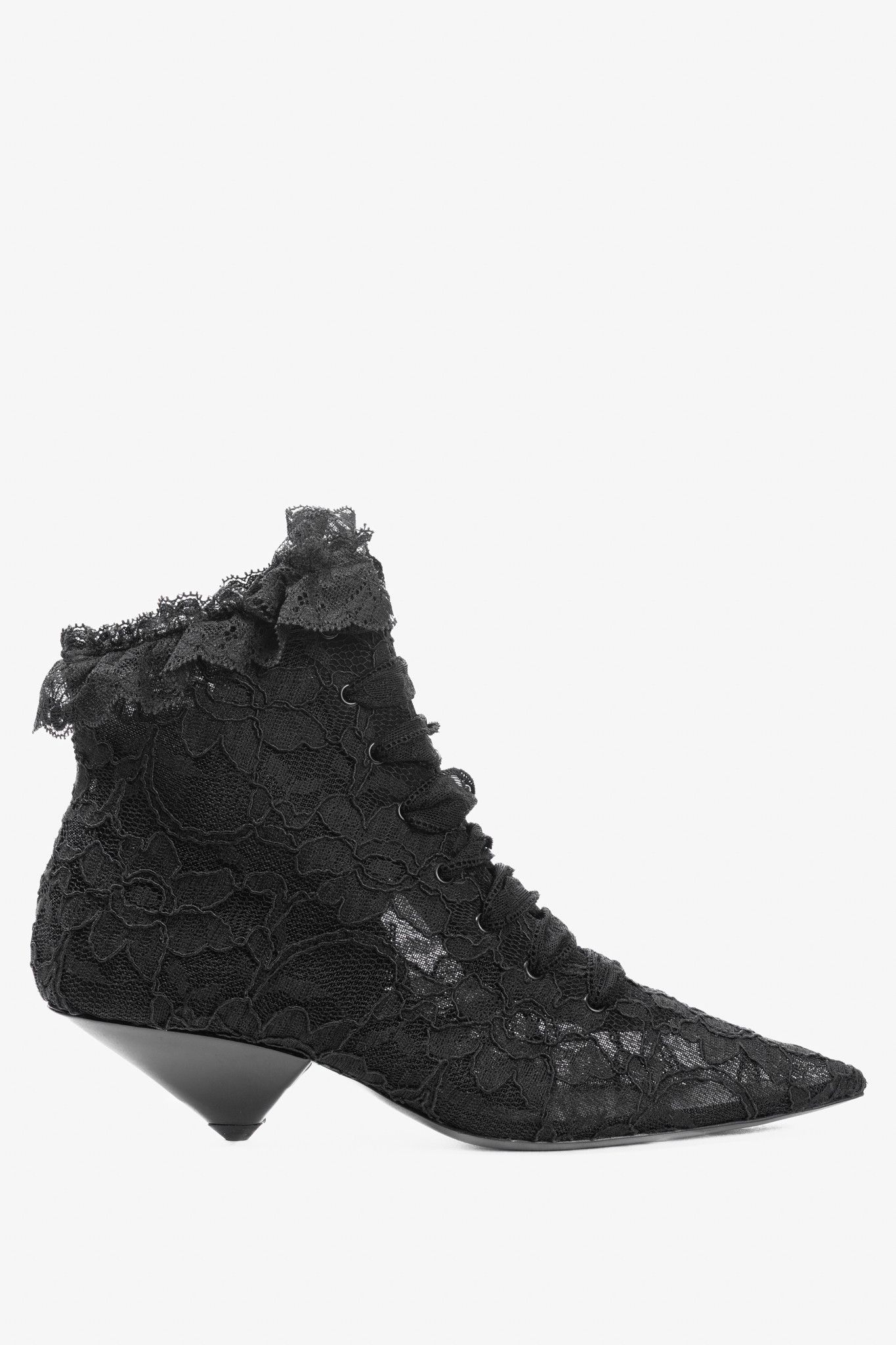 Saint Laurent Paris Saint Laurent Blaze 45 Black Lace Lace-Up Booties Size US 8 / IT 38 - 1 Thumbnail
