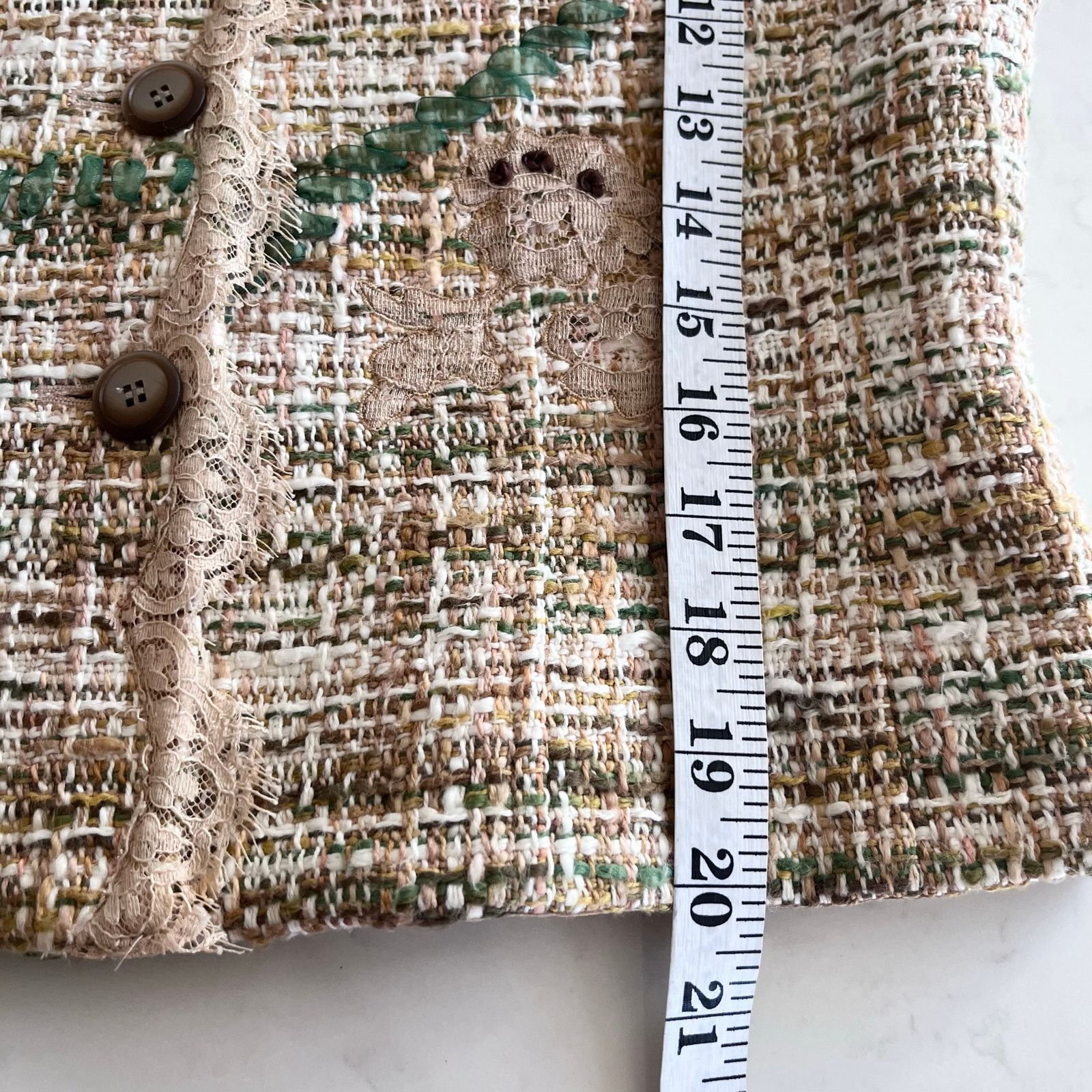 Other Vintage Rickie Freeman Teri Jon Beige Green Tweed Lace Trim Size 34" / US 12 / IT 48 - 10 Thumbnail